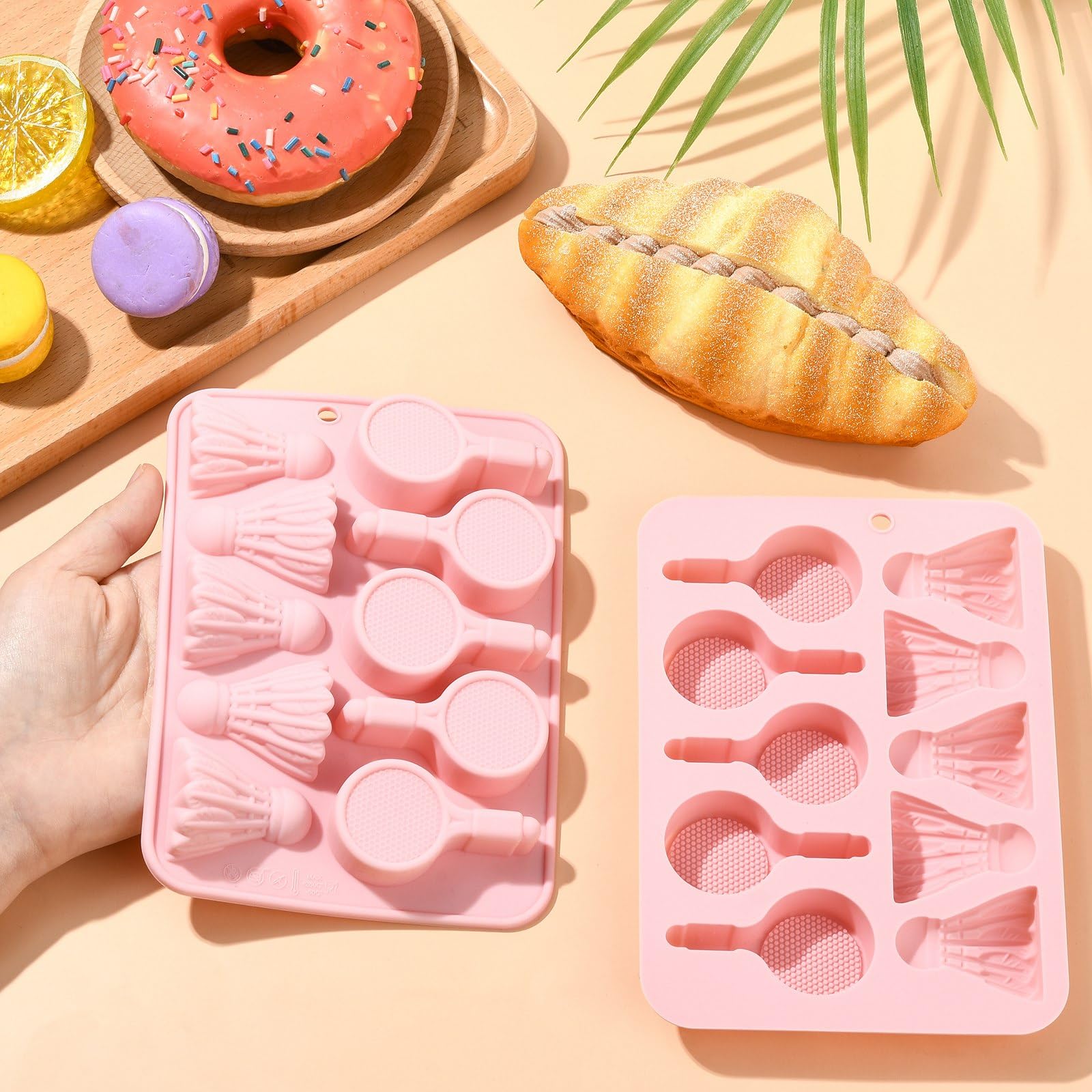 UR URLIFEHALL 2 Pcs Silicone Moulds Badminton Racket Sports Shaped Baking Moulds for Cake Handmade Soap Muffin Cheesecake Brownie Chocolate - Image 4