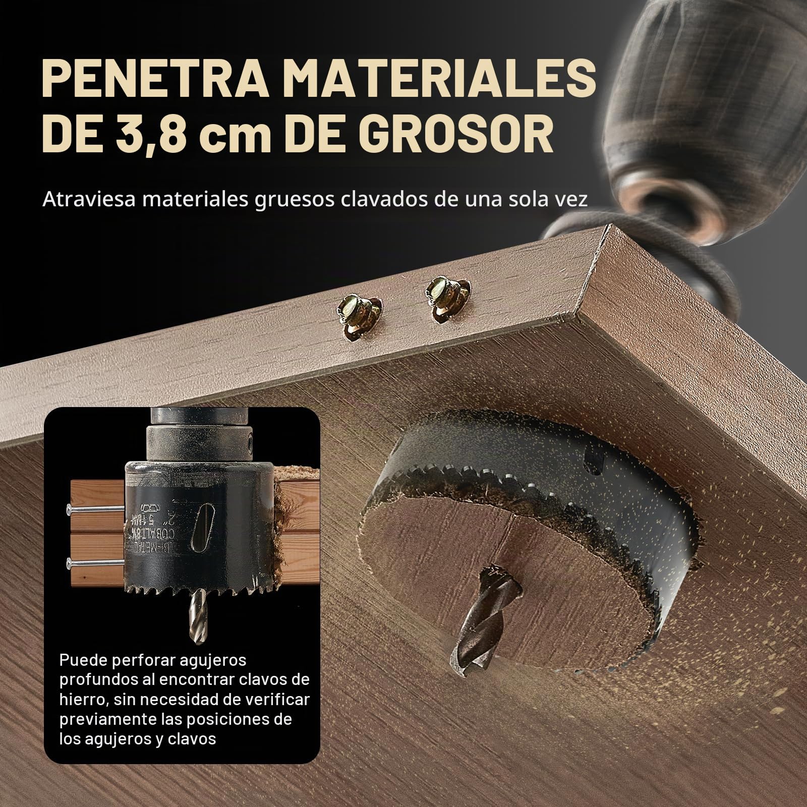 VEVOR Kit de Sierra de Agujero, 18 Hojas de Sierra, 6 Brocas, 1 Llave Hexagonal, Juego de Sierra Perforadora Bimetálica M42 con Caja de Transporte para Tableros de Madera, Planchas de Hierro Plástico