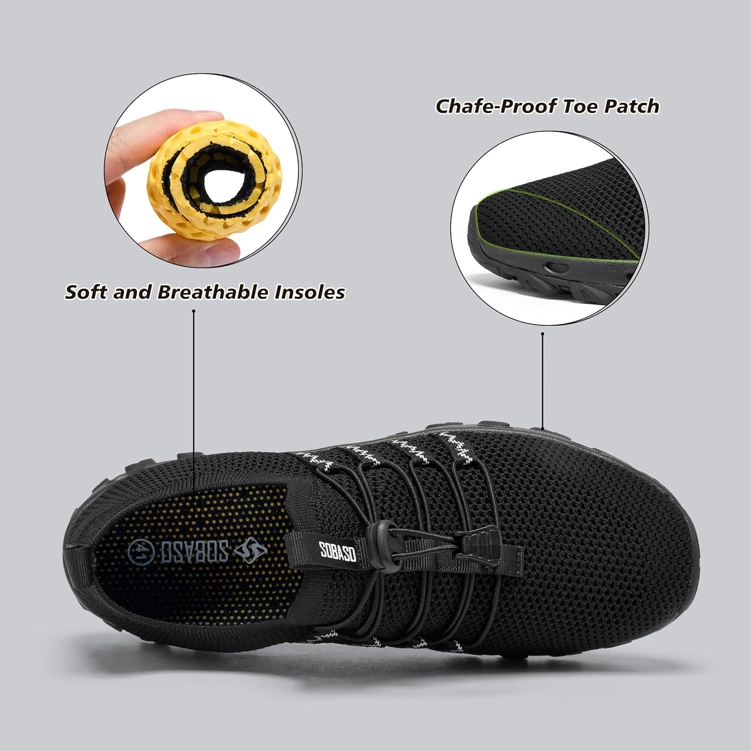 SOBASO Water Shoes Men Hiking Quick Dry Aqua Swim Beach River Barefoot Shoes for Boat Hike Surf Sport Diving Sailing Travel Adult Unisex