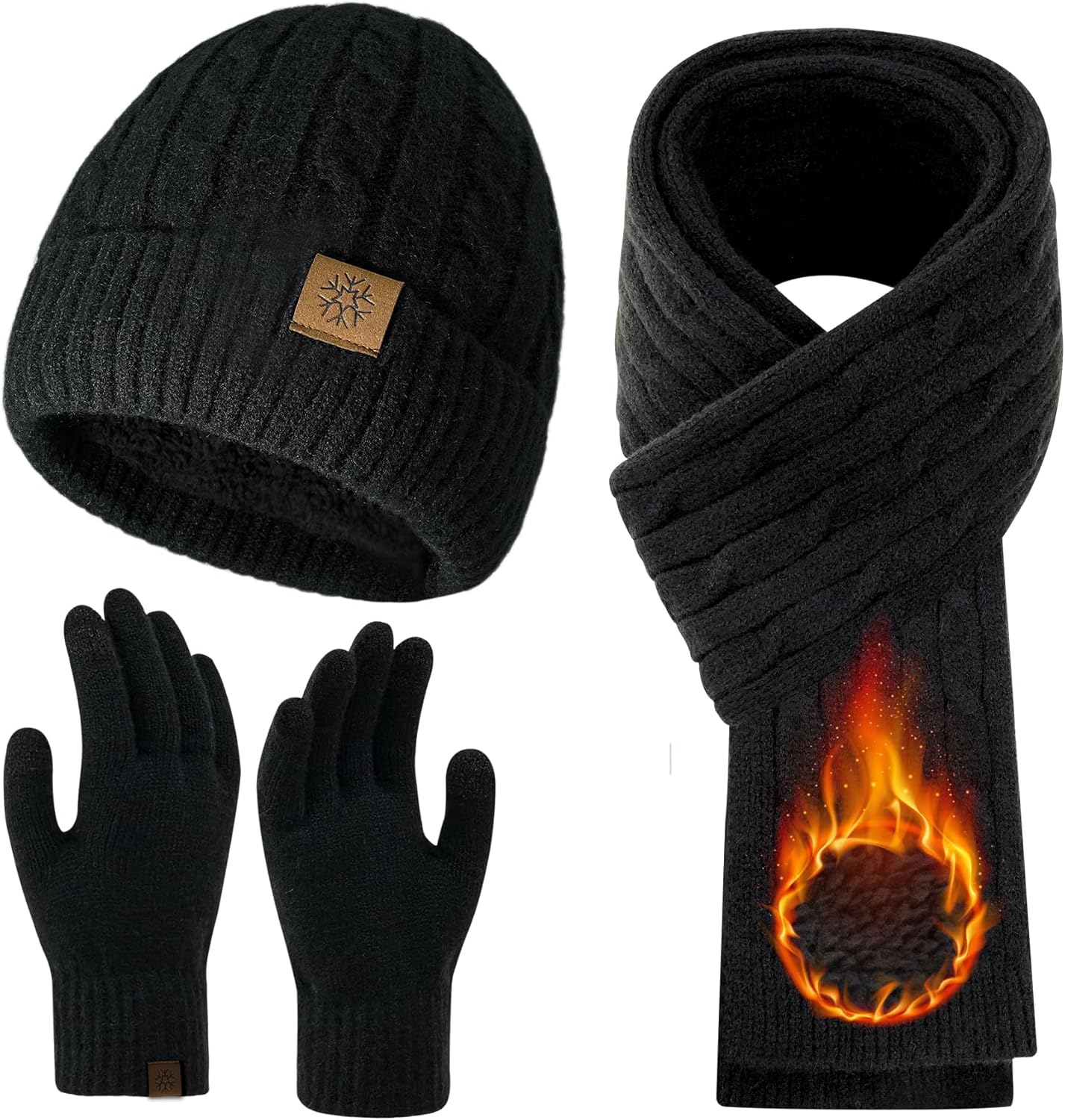 Womens Winter Beanie Hat Scarf Gloves Set, Winter Knit Touch Screen Gloves Long Scarf Skull Caps Fleece Lined Winter Gift Womens Winter Beanie Hat Scarf Gloves Set, Winter Knit Touch Screen Gloves Long Scarf Skull Caps Fleece Lined Winter Gift