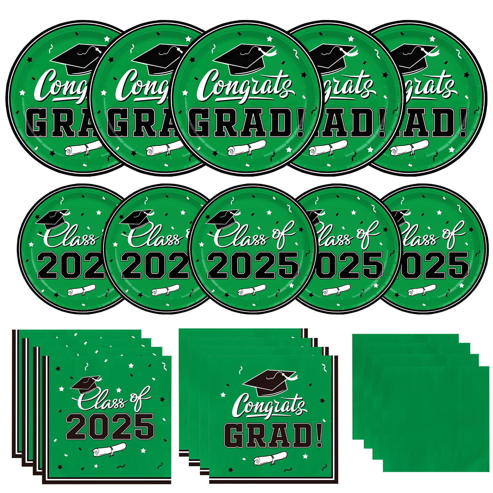 Graduation Party Plates and Napkins Gatherfun 2025 Graduation Party Supplies Green Disposable Paper Plates Luncheon Napkins Cocktail Napkins for Congrats Grad Party Decorations, Serve 50