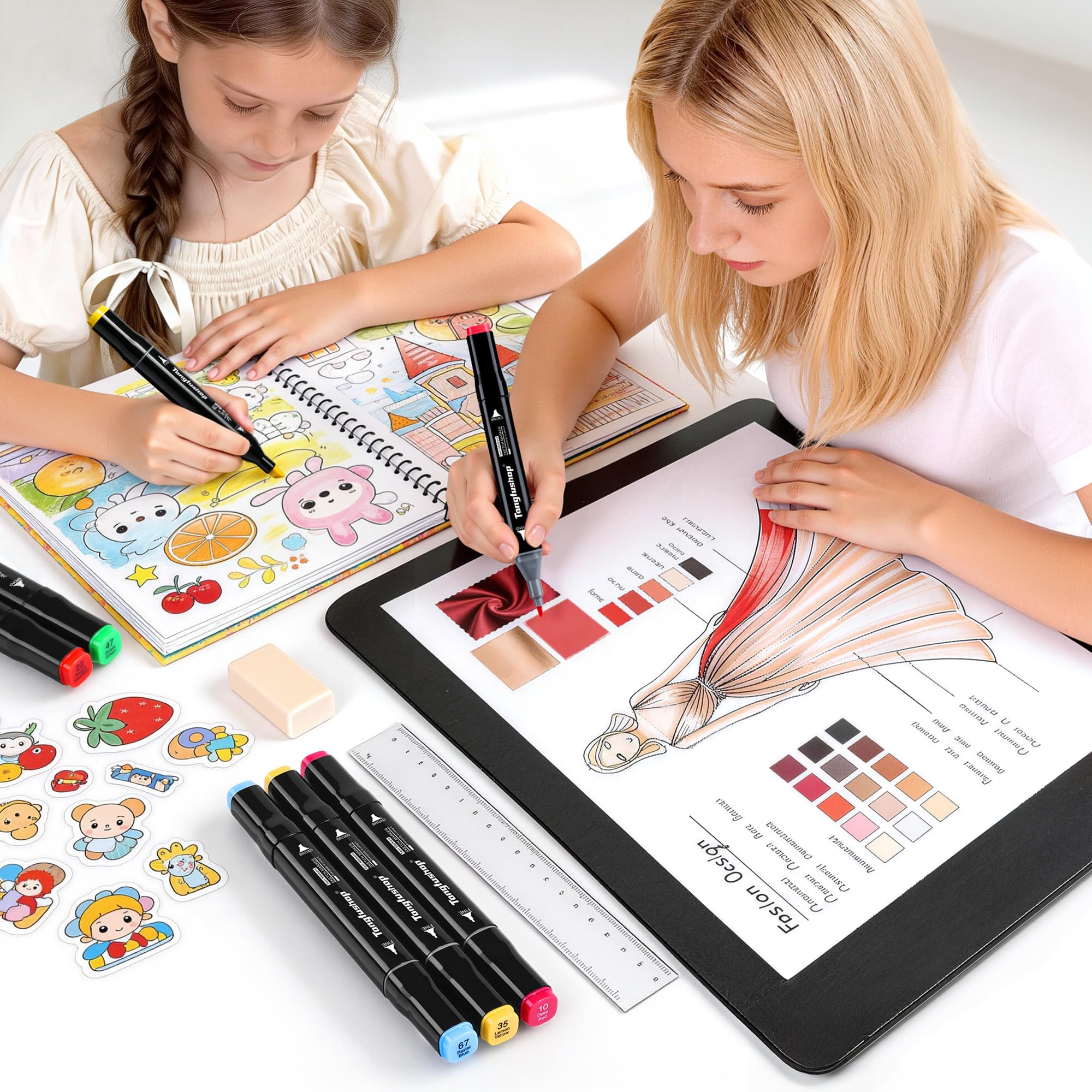Tongfushop 80 Alkohol Stifte Set, Meißel & Feine Verdoppelt Alkohol Marker, 2 Sekunde Schnell Trocknende Marker Stifte Filzstifte mit Anti-Seepage Abstandshaltern für Malerei Zeichnung Design Manga