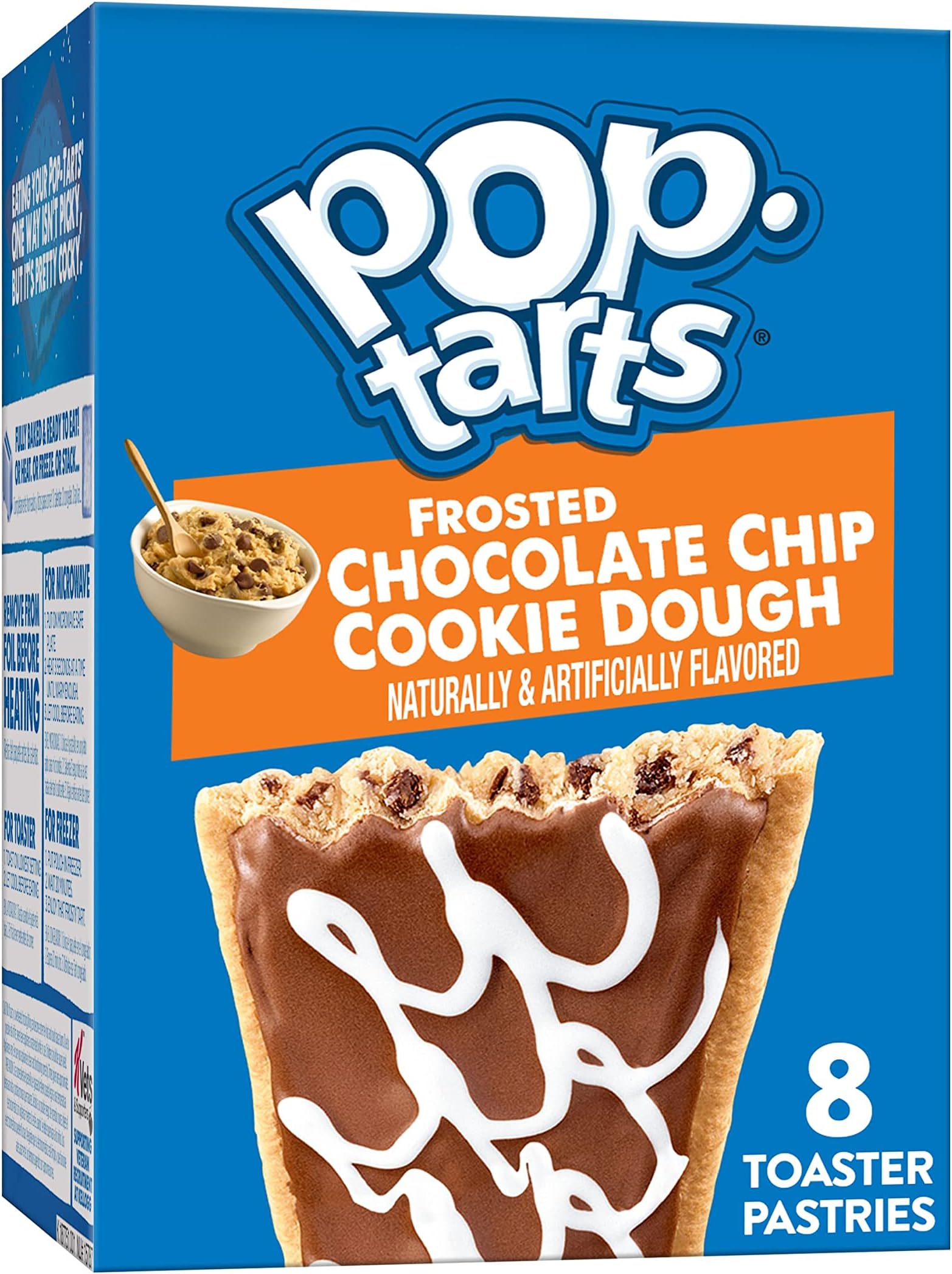 Pop-Tarts Toaster Pastries, Breakfast Foods, Baked in the USA, Frosted Chocolate Chip Cookie Dough, 13.5oz Box (8 Toaster Pastries)
