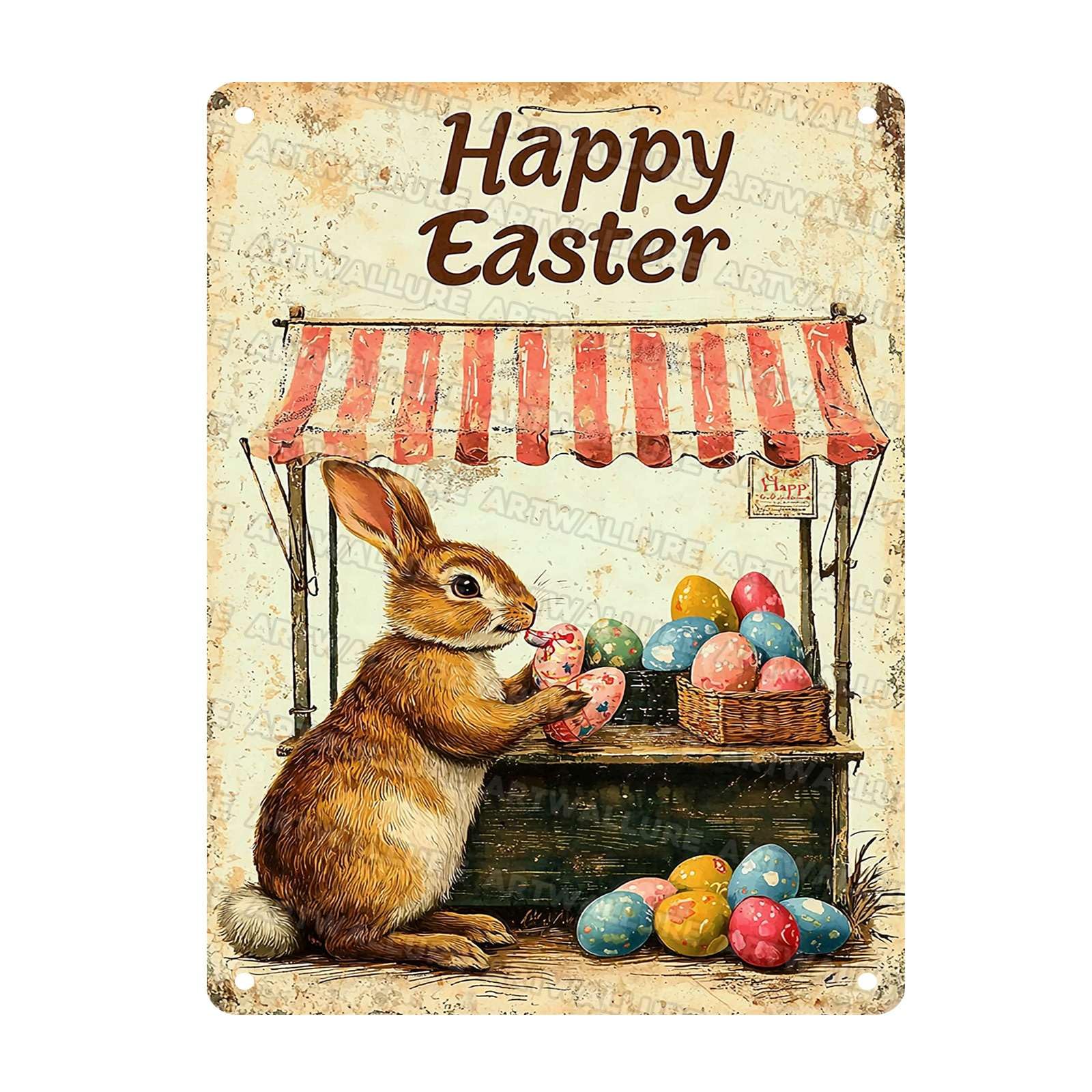 Metal Tin Sign Happy Easter Bunny Signs Vintage Wall Art Decor For Backyard Home Living Room Easter Garden Vintage Wall 12x16Inch