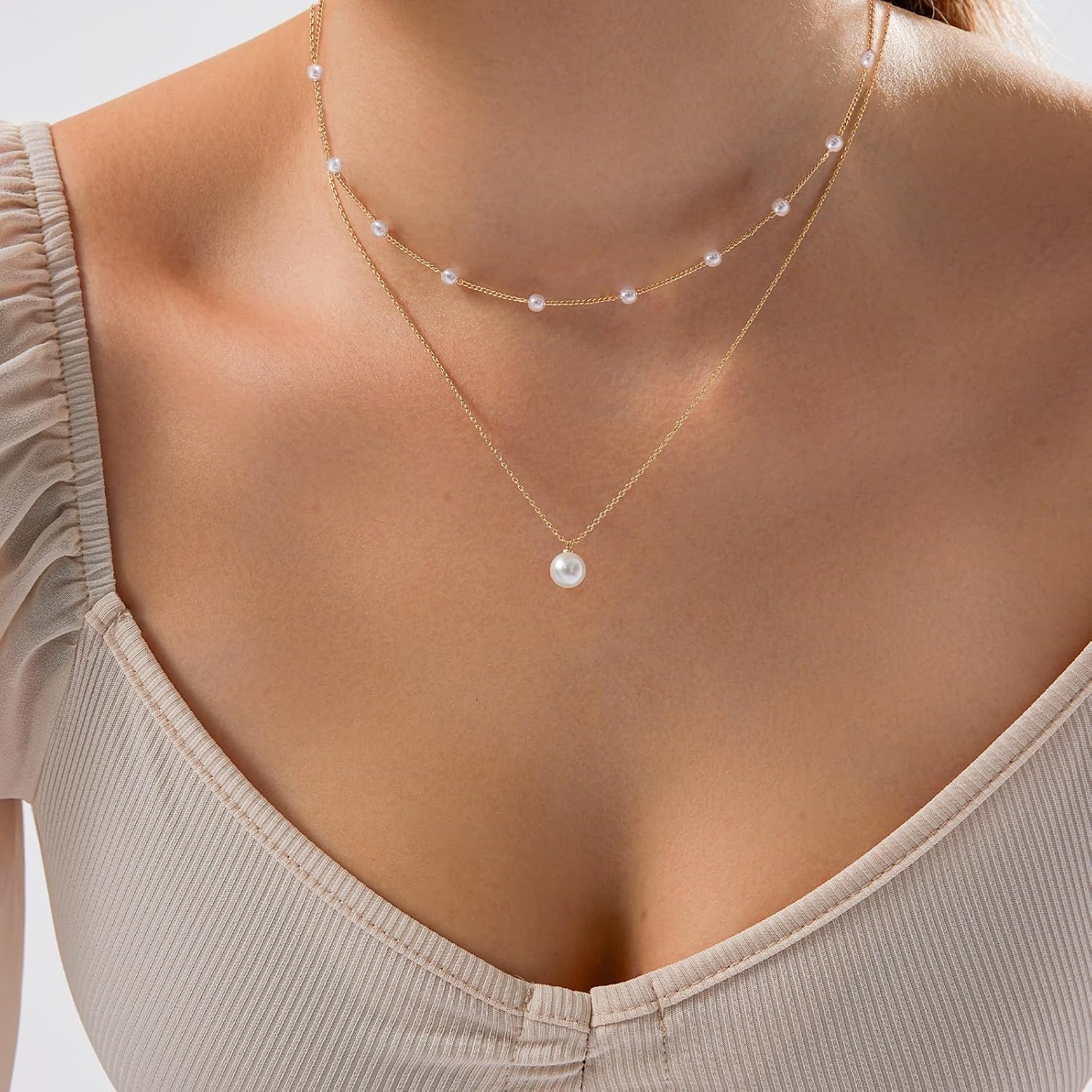 Luxval Pearl Necklaces Choker for Women,Cream White Pearl Jewelry, 14K Gold Plated Handmade Dainty Toggle Clasp Necklace for Women Jewelry Gifts - Image 2