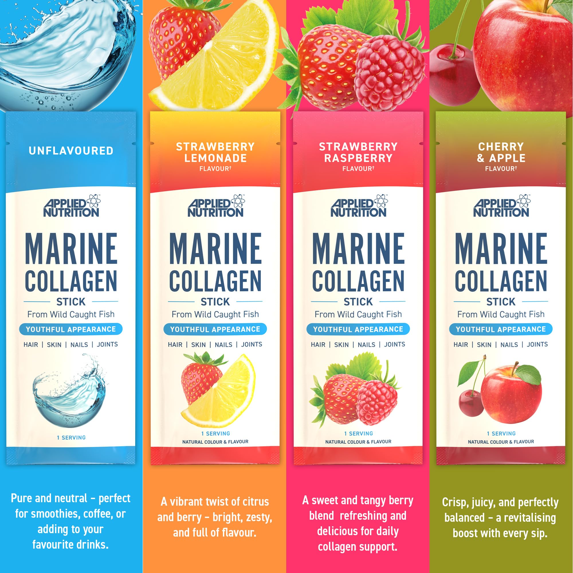Applied Nutrition Bastoncini di collagene marino | Vitamina C + miglior integratore di collagene | Miglior supporto di bellezza | Salute della pelle, dei capelli e delle articolazioni | Non