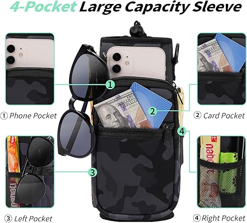 Miniatura 2 de Bolsa de transporte para botella de agua de 32406487128 onzas, funda de neopreno para botella de agua con 4 bolsillos, soporte deportivo para agua