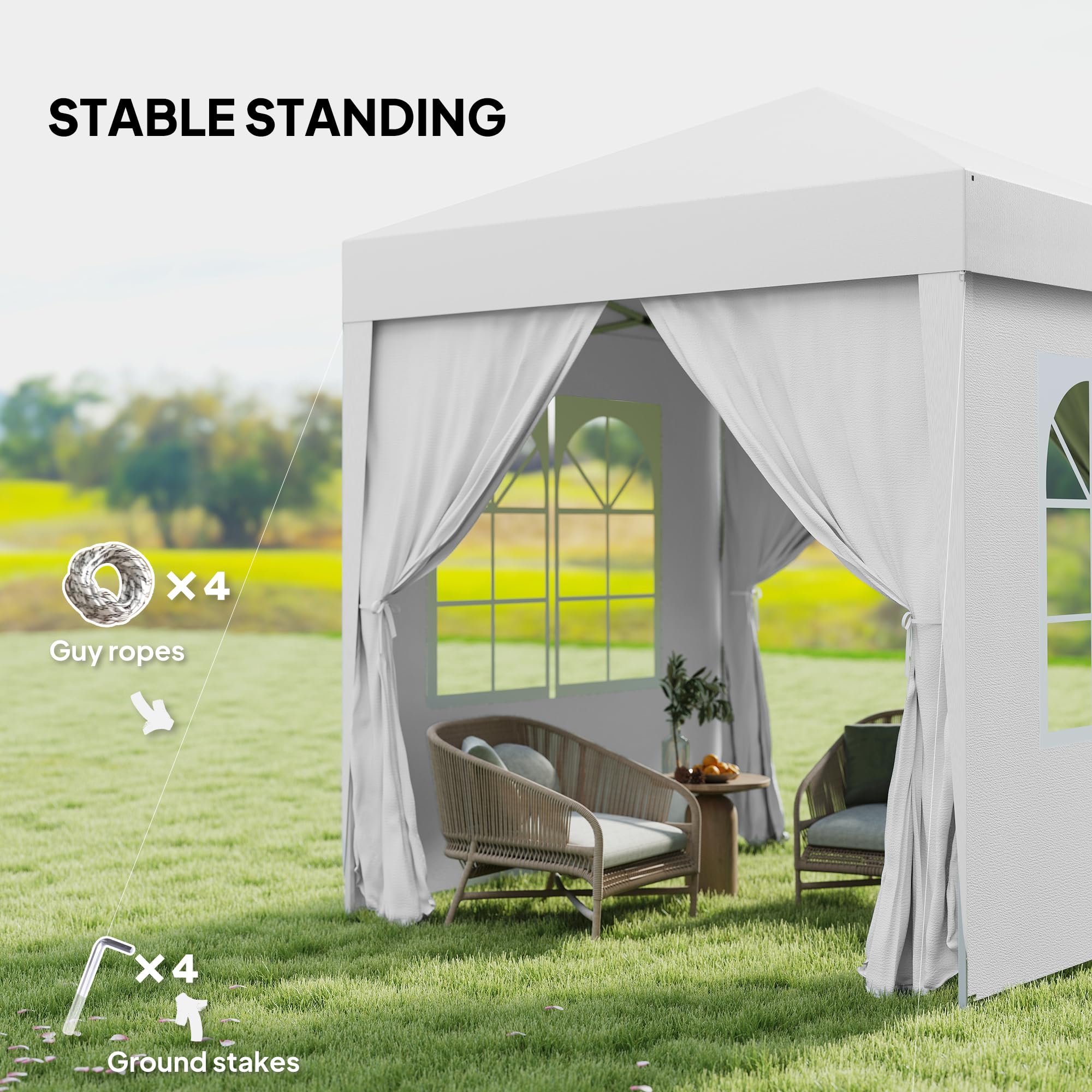 Outsunny 6.6'x6.6' Pop Up Canopy Tent with Sidewalls, Instant Sun Shelter Camping Gazebo with Carry Bag, for Outdoor, Garden, Patio, White — view 5