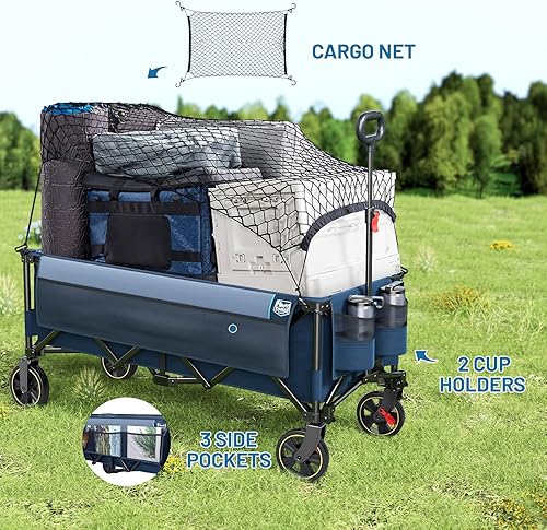Miniatura 8 de TIMBER RIDGE Carrito plegable extendido de 51.2 pulgadas con red de carga, carro plegable de alta resistencia de 350 libras con mango ajustable,