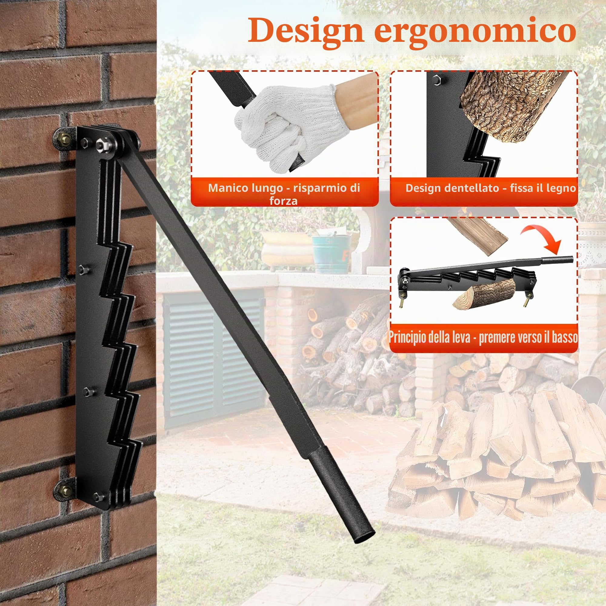 UISEBRT Spaccalegna manuale in acciaio al carbonio, accendino per legno da parete, coltello a tagliola, spaccalegna con guanti antiscivolo e borsa per legna in feltro, per uso interno ed esterno