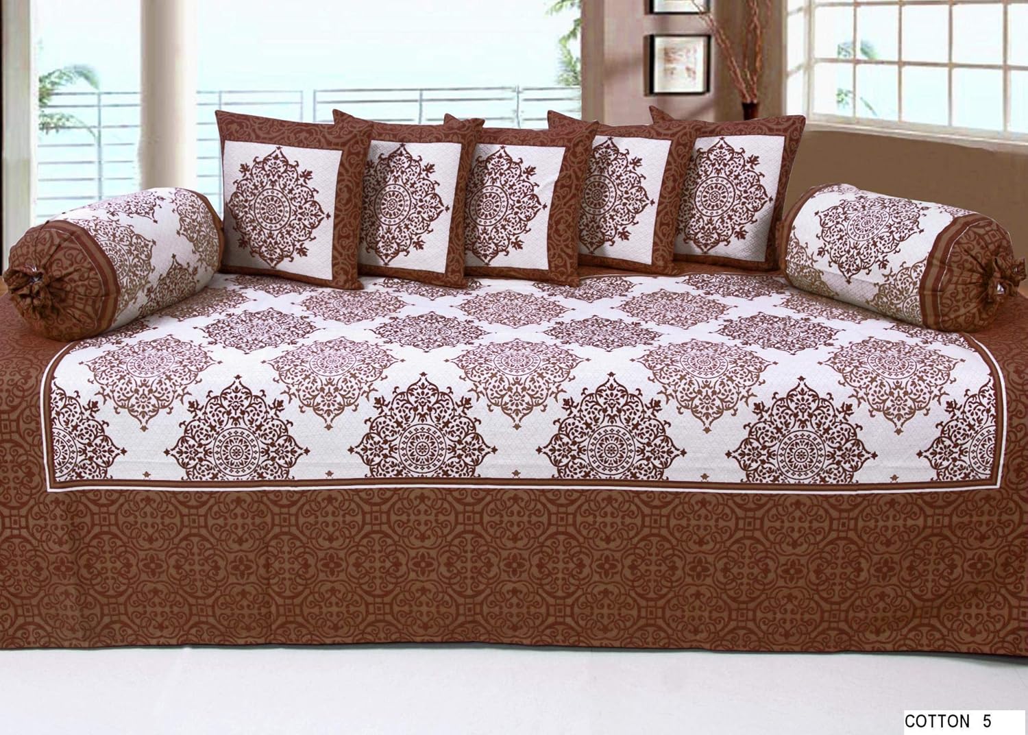 Handtex Home Diwan Set of 8Content 1 Single Bed Sheet, 5 Cushion