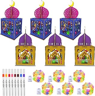 6 Eid Mubarak Craft Kits for Kids Wooden Ramadan Mosque Kit to Build and Paint Ramadan Mubarak Wooden Houses Crafts Art Project Bulk Painting Kits for Muslim Ramadan Party Supplies Decorations