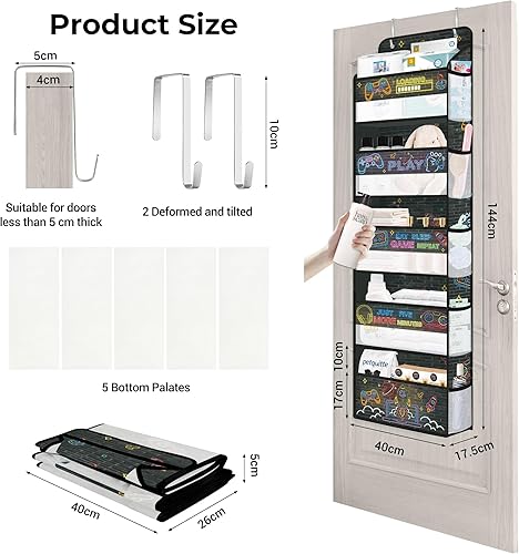 Miniatura 6 de Clastyle Organizador de juegos sobre la puerta, organizador colgante de almacenamiento para niños, ropa de niños, pañales, juguetes, armario,