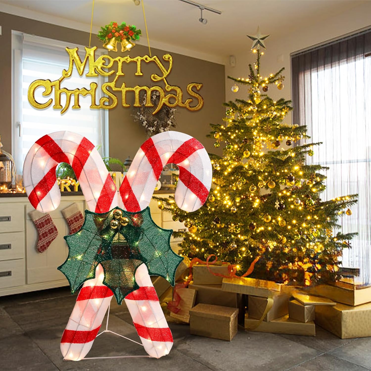 Taman Christmas Candy Cane Lighted Decorations, Christmas LED Warm Lights Outdoor Lighted Holiday Displays Gift for Home Garden Party Yard Porch Decor