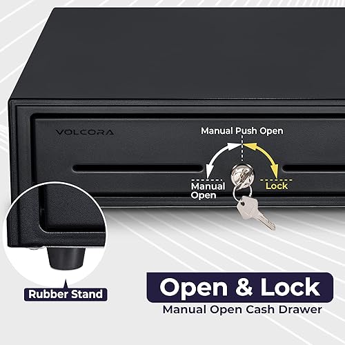 Miniatura 37 de Volcora Cajón de caja registradora manual de 13 pulgadas para sistema de punto de venta (POS), hasta 4 billetes y 5 ranuras para monedas, cerradura