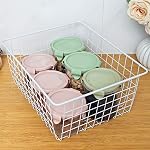 Brightalk 14'' Upright Freezer Storage Baskets, White Wire Storage Bins Large Bakset for Freezer, Pantry, Bathroom Organizing, Set of 2 (BT08101)