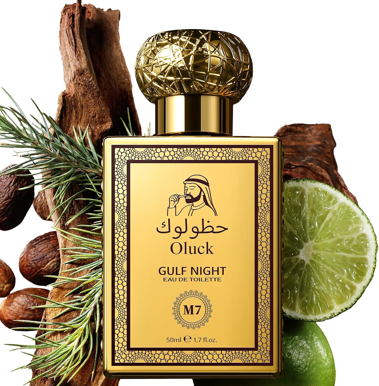 Oluck Gulf Night Perfume M7 Cologne for Women & Men, Lemon Pineapple Nutmeg Cedarwood Vanilla Notes, Middle Eastern Fragrance, 50ml/ 1.7 fl oz