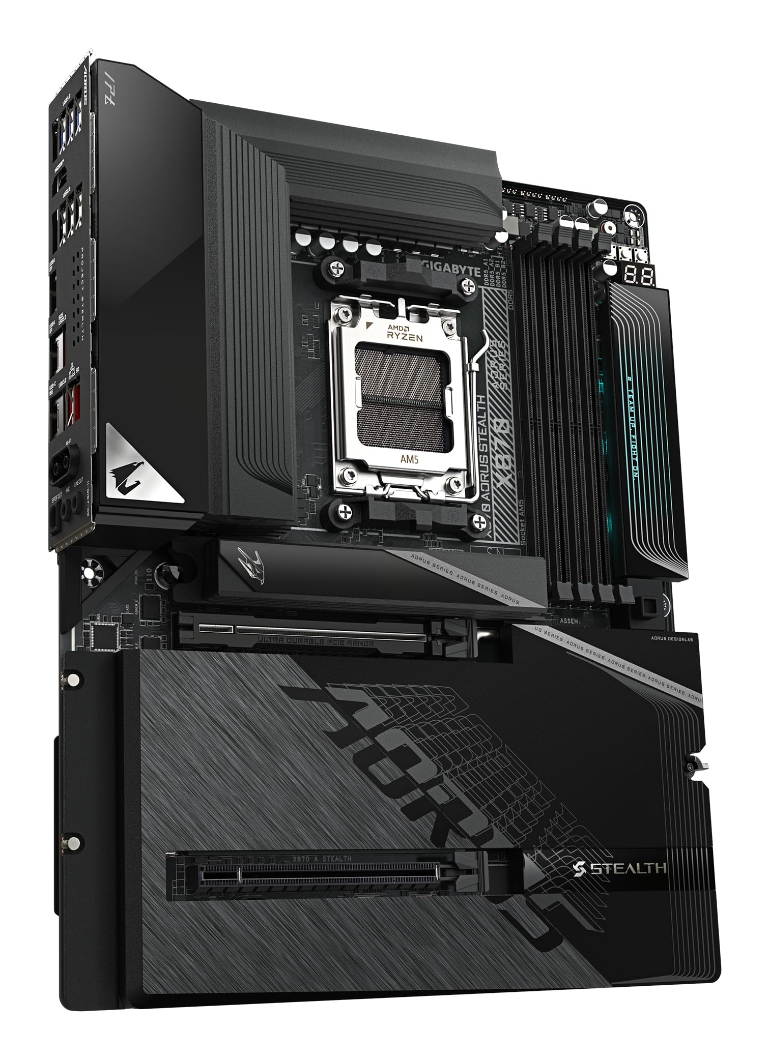 GIGABYTE X870 AORUS Stealth Carte Mère - Prend en Charge Les processeurs AMD Ryzen 9000, VRM numérique 16+2+2 Phases, Jusqu’à 8200MHz DDR5 (O.C.), 2xPCIe 5.0 + 2xPCIe 4.0, Wi-FI 7, LAN 5GbE, USB 4