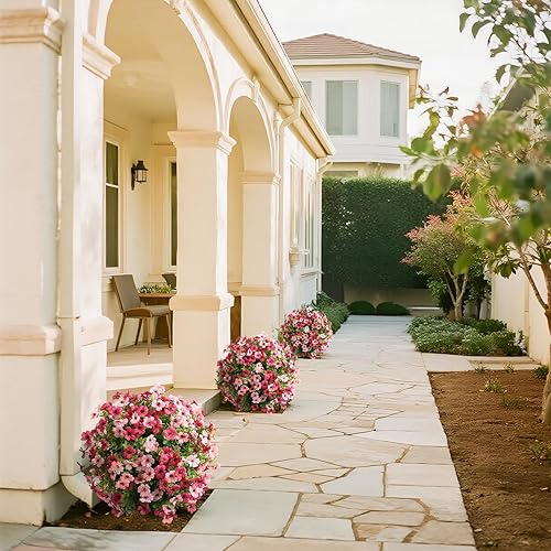 Miniatura 4 de momoplant Árbol de bola artificial de boj con flores de mamá, planta sintética de 24 pulgadas de alto con picos de tierra, juego de 2 arbustos de