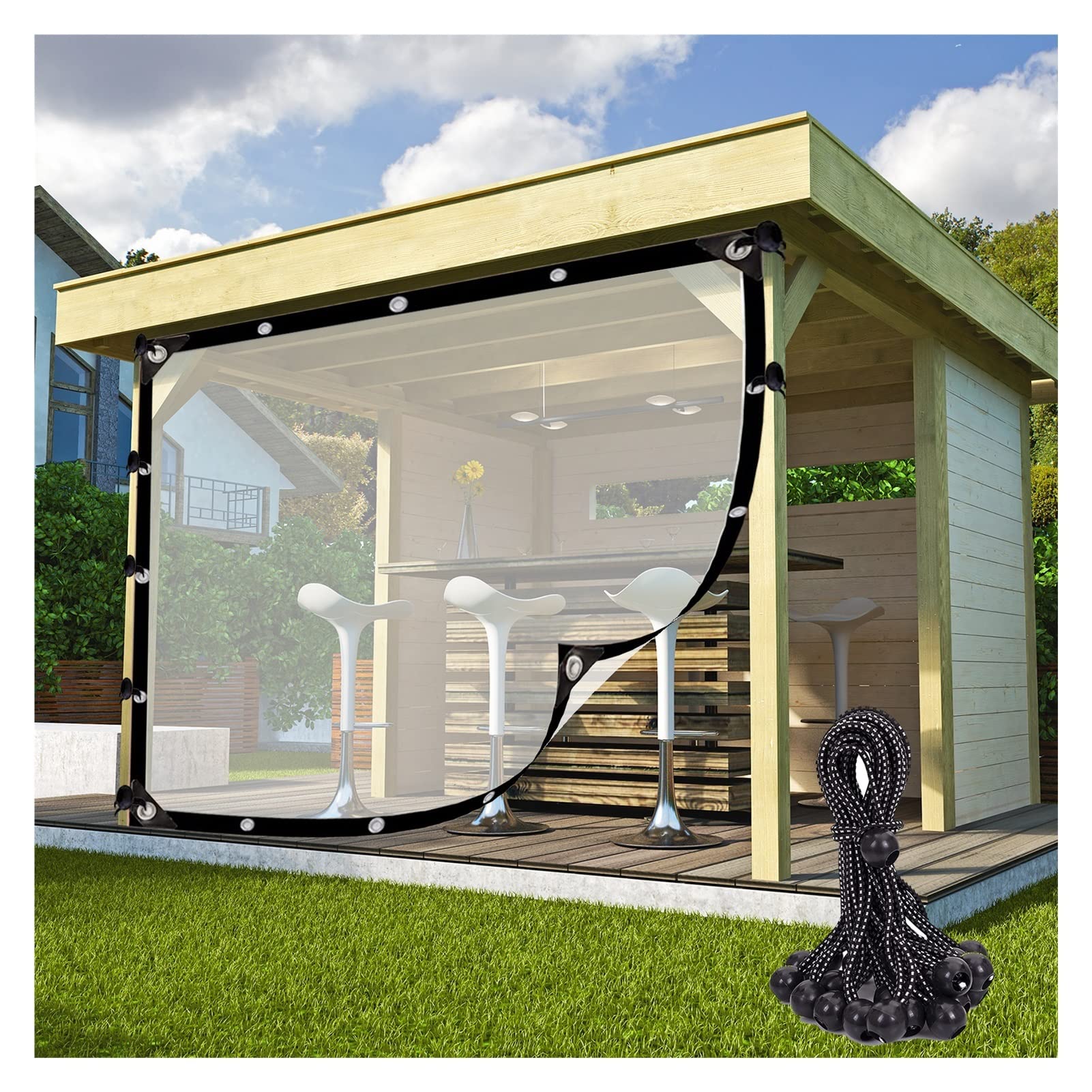 LGJEGD PE Patio Waterproof Curtain Clear Pergola Curtains, Support customization with Anti-rust Gasket, 60 Sizes (Color : Clear, Size : 7.22x8.2'/2.2x2.5m)