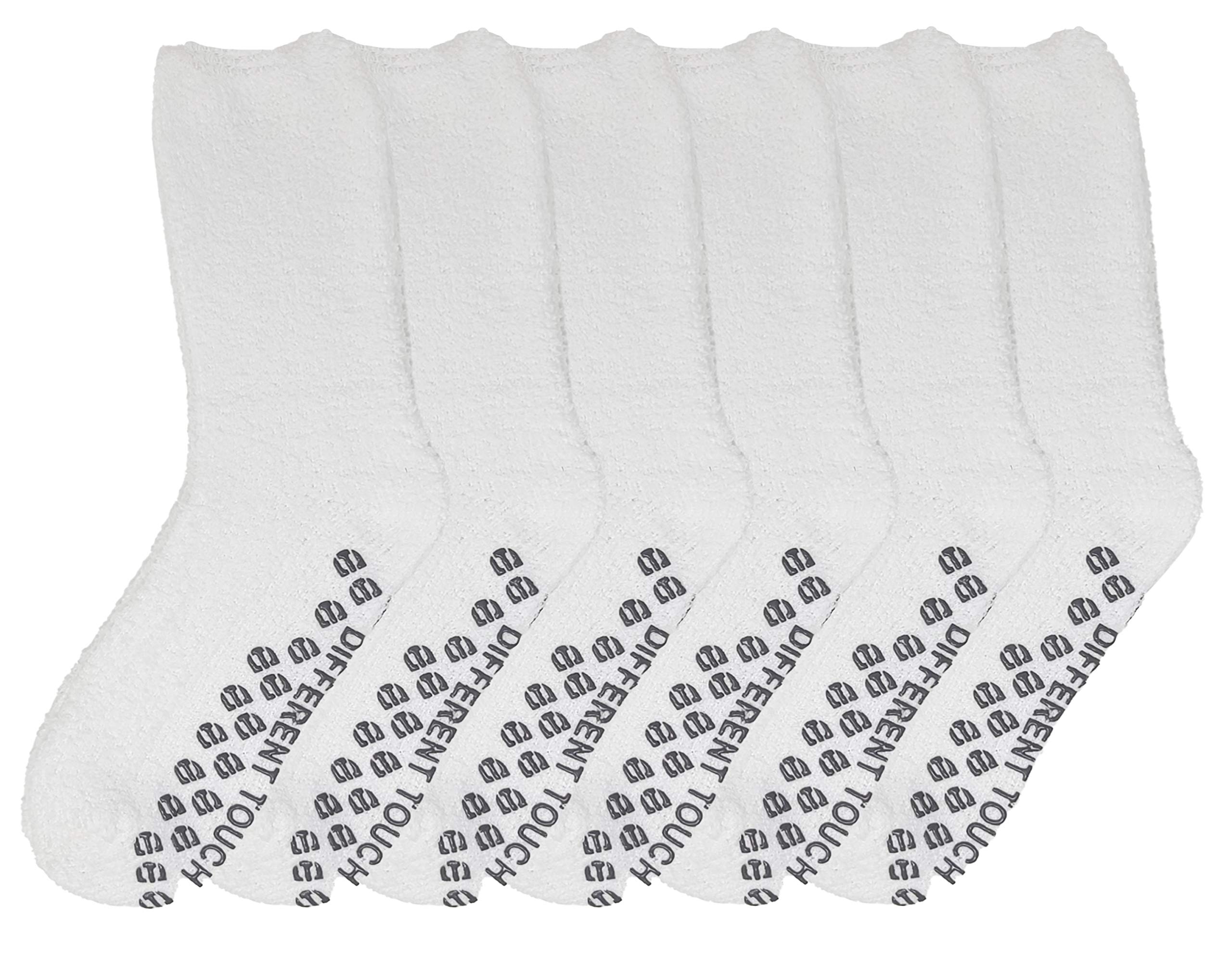 Different Touch 6 Pairs Men’s Women Soft Winter Cozy Fuzzy Slipper Socks, Soft Hospital Lounge Crew Socks