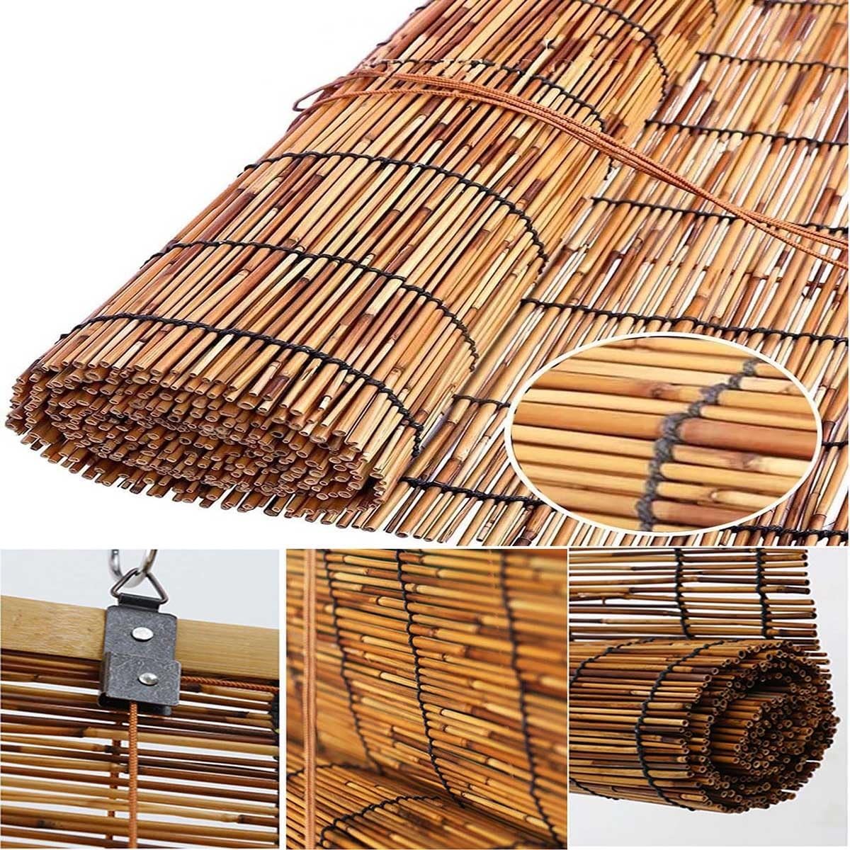 Outdoor Roller Shades for Patio, Blackout Bamboo Roll Up Shades, 28" 30'' 36" 42" 48" 50" 62" 72" 77" Cordless Bamboo Blinds for Indoor Windows Porch Privacy Blind Sun Shade(48''W x 48''H)