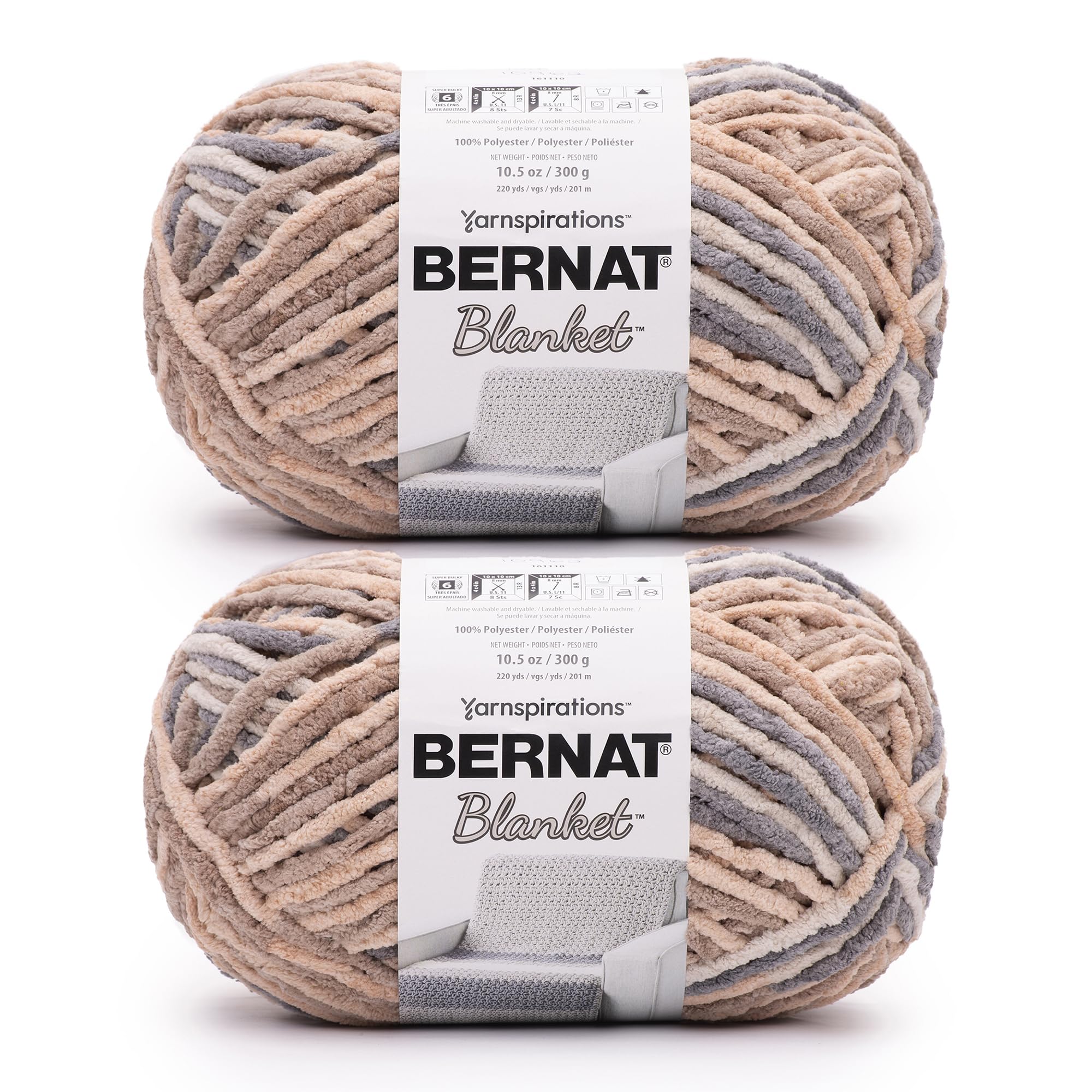 Bernat Blanket - 2 Pack of 220 Yards/10.5 oz Toasted Birch 100% Polyester Yarn