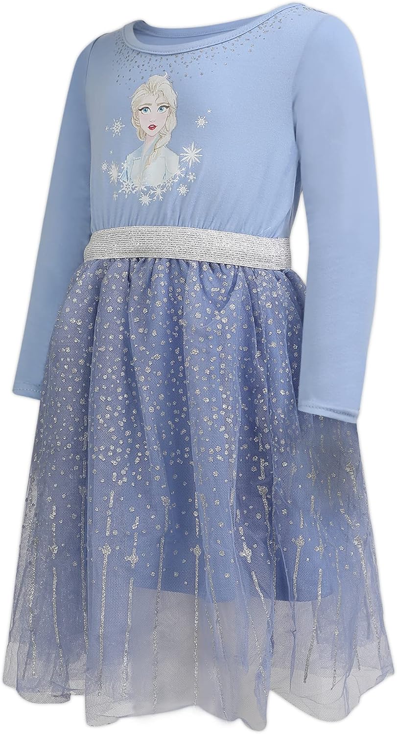 Disney Frozen Girls Elsa Long Sleeve Dress for Toddler and Little Girls – Blue - Image 8