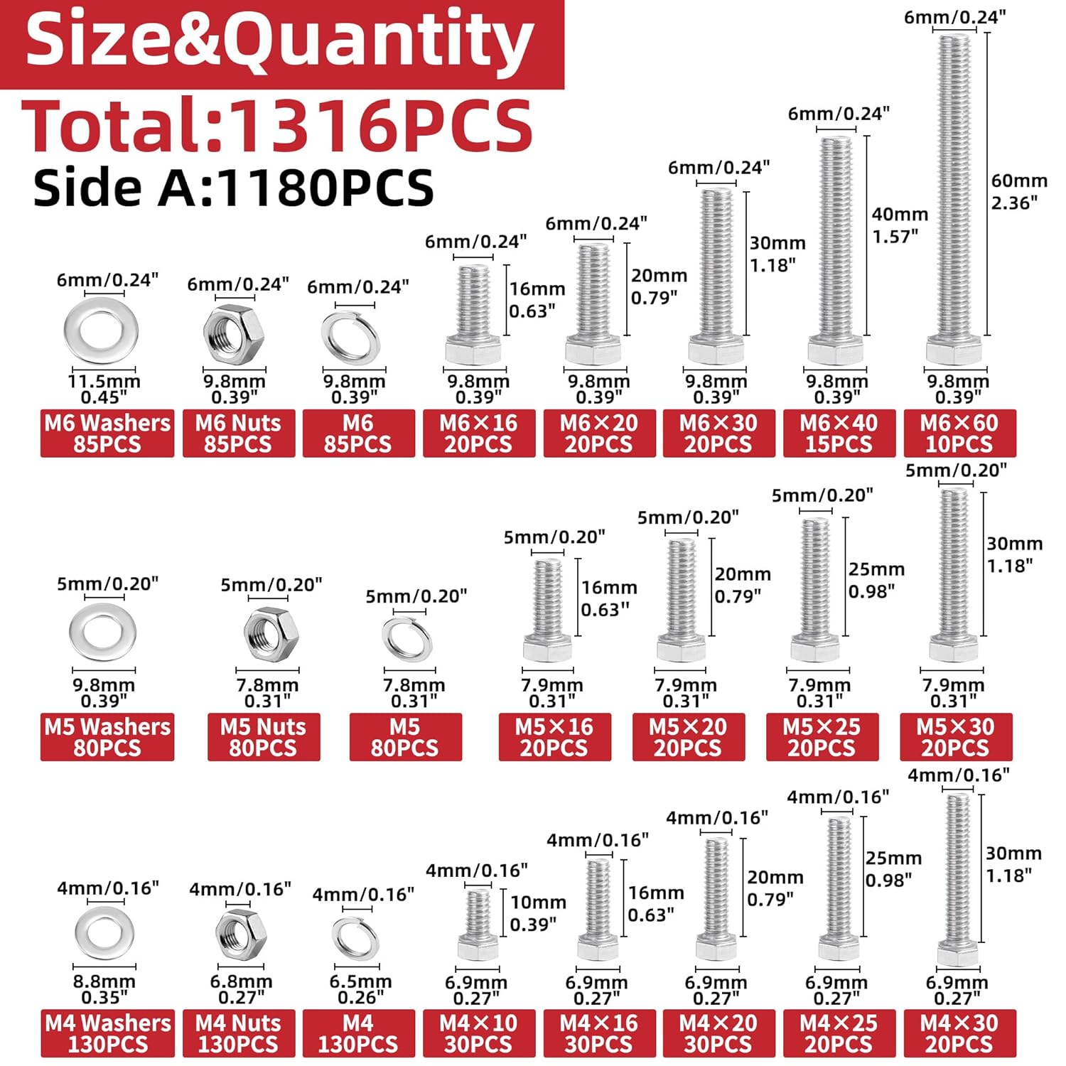 1316-Piece Stainless Steel Metric Bolts & Nuts Kit - M4 to M12 Hex Head Fasteners with Washers & Wrench Set | Heavy Duty for Automotive, Machinery & DIY Projects | Includes Organizer Box