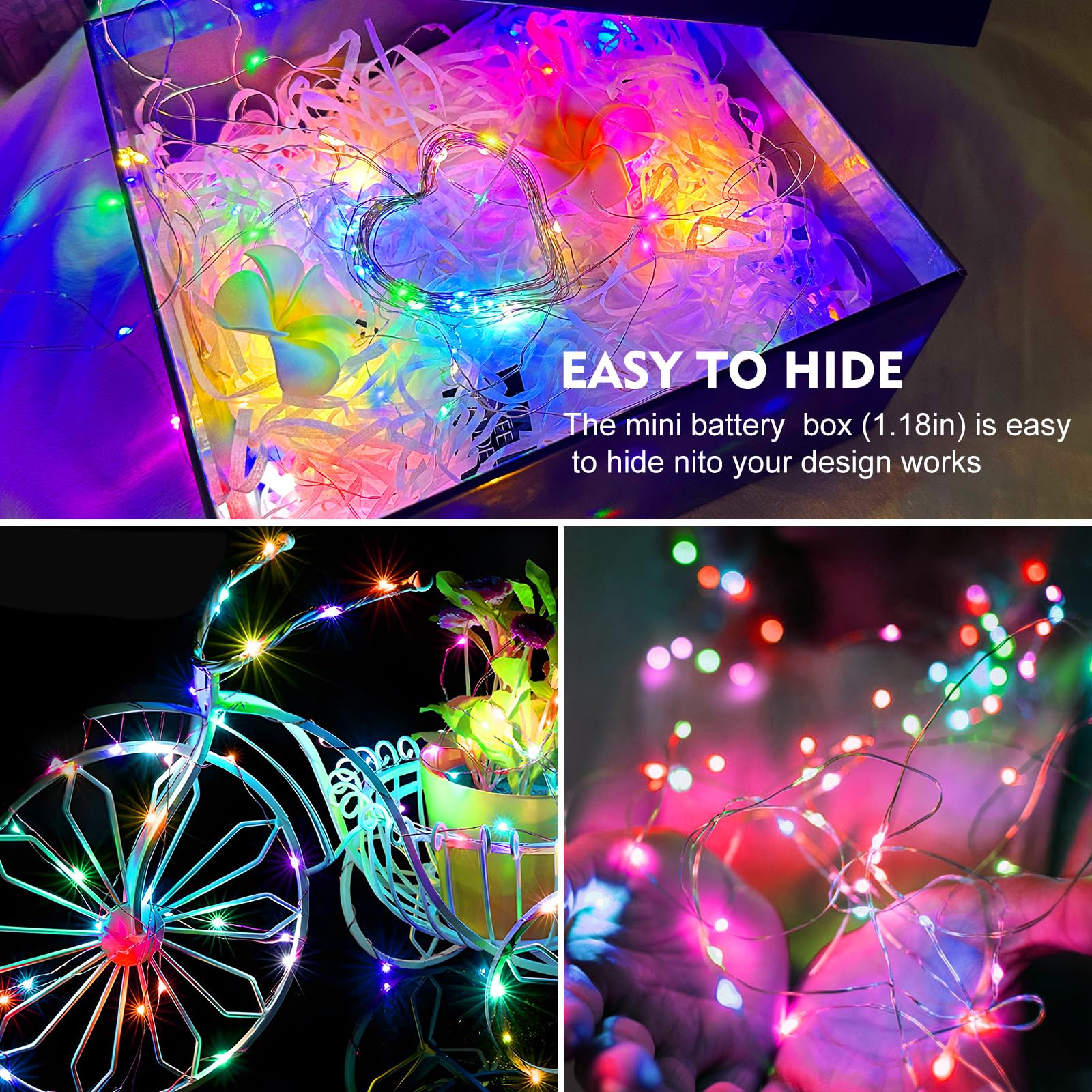 AIKEI Paquete de 24 luces LED que funcionan con pilas, cadena de luces impermeables de 7 pies, 20 luces LED estrelladas para bodas, fiestas, dormitorios, jardines, Navidad, decoración interior al aire