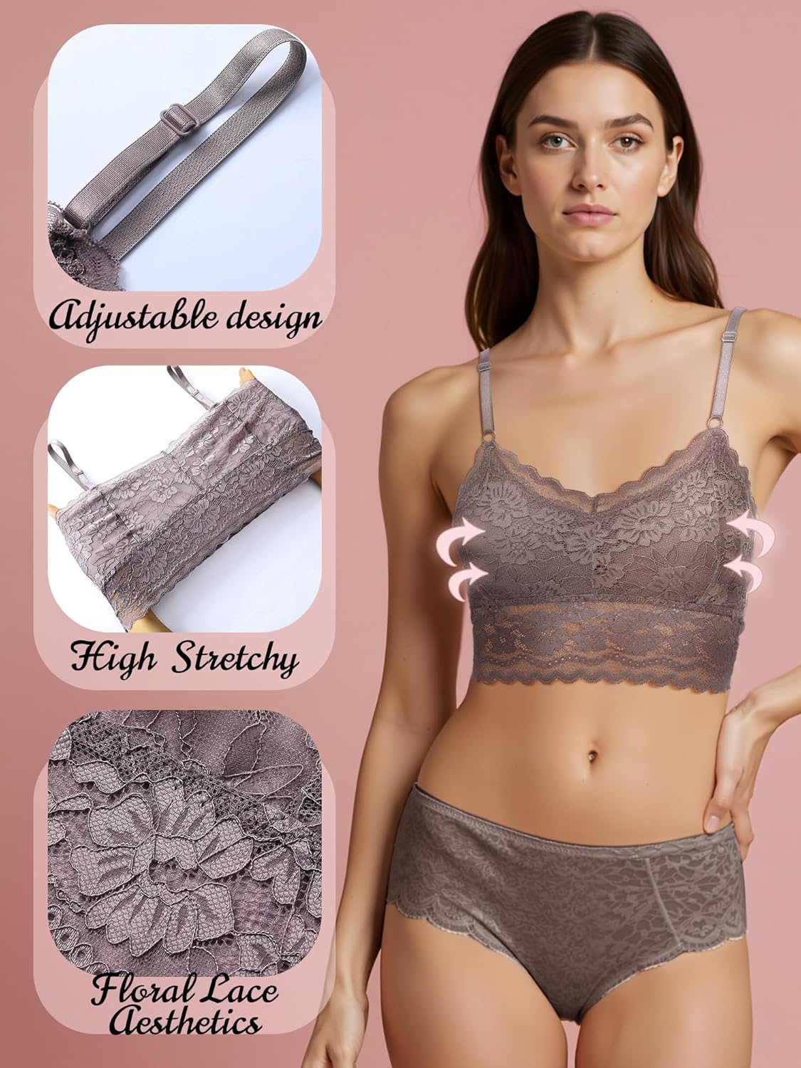 Geyoga Women's Lace Cami Top, Wireless Bralette Floral Non Padded Bandeau Bras with Straps - Image 5