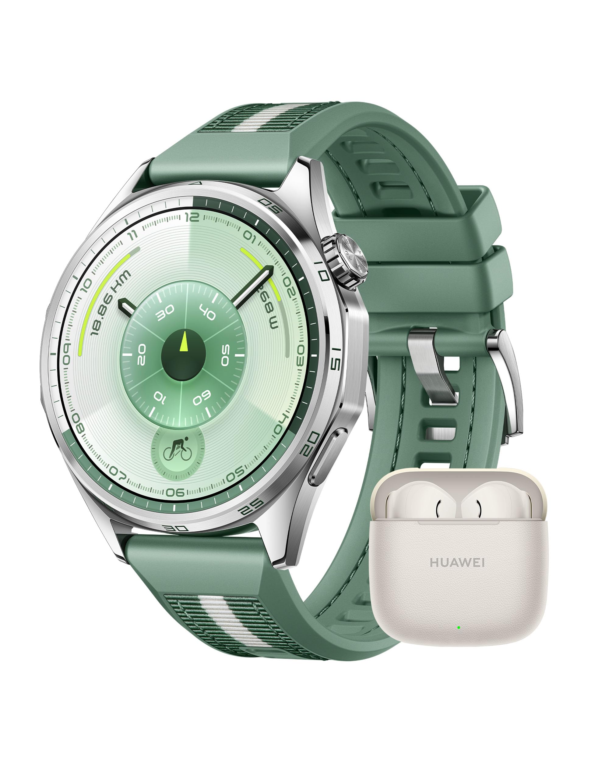 HUAWEI WATCH GT 6 46 mm Verde + FreeBuds SE 3 Beige, Smartwatch, Display AMOLED da 1,47 pollici, Fino a 21 giorni, Ciclismo, Oltre 100 Modalità Sportive, iOS e Android, Pagamento NFC, GPS