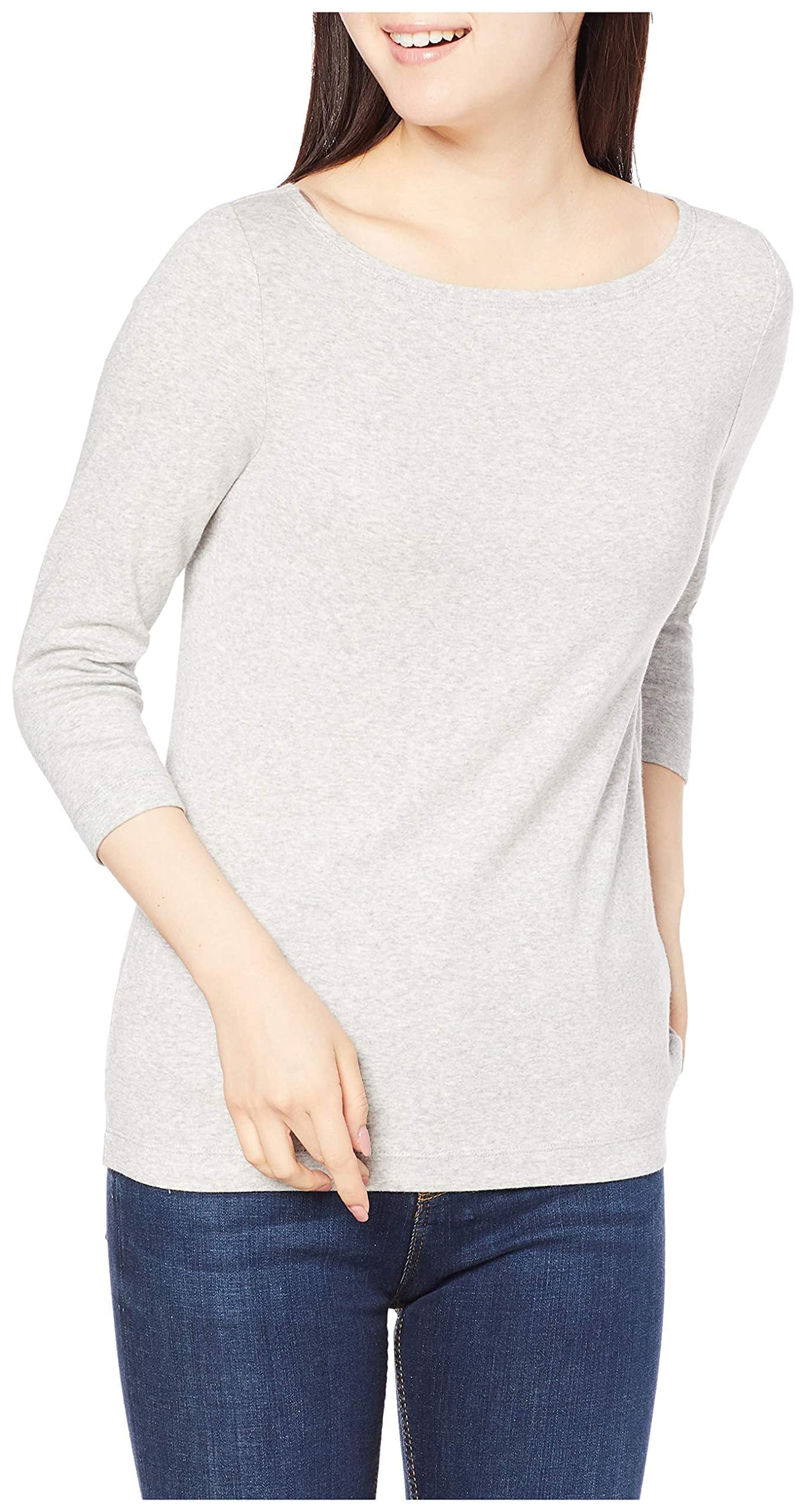 Amazon Essentials Damen T-Shirt Damen T-Shirt Bateau-Ausschnitt, 3/4-Ärmel, Slim Fit; Light Grey Heather; XXL