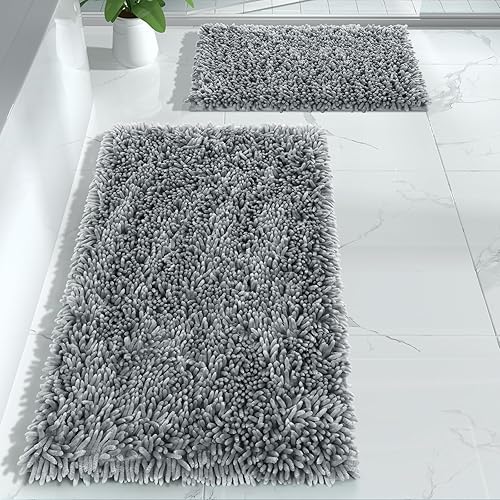 Yimobra Juego de 2 alfombras de baño, lujosas alfombras de baño extragruesas, antideslizantes de felpa para el suelo del baño, lavables a máquina,