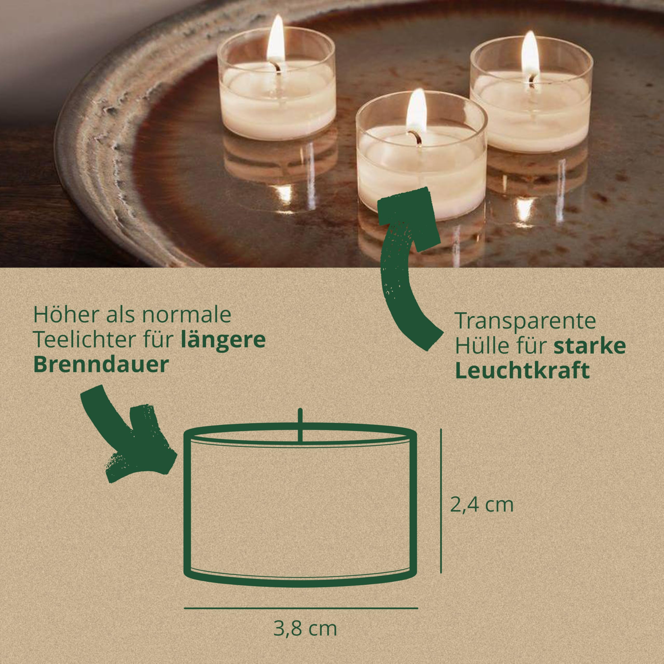 Velas de té – Juego de 18 velas sostenibles – 7 horas de combustión cada una – velas pequeñas neutras de CO2 – Velas veganas (cera de colza) – 100% tazas recicladas – Fabricado en