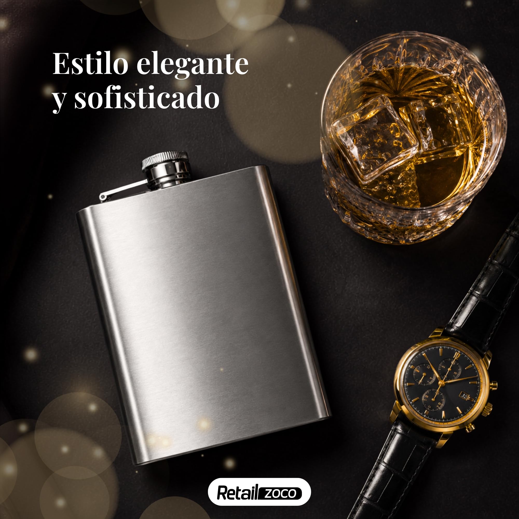 Petaca de acero, Frasco de licor, Petacas de Alcohol, Cantimplora de licor, Licorera portátil, Petaca de viaje, 9.5 cm x 13.5 cm, Capacidad 240 ml, Acero inoxidable - imagen 5