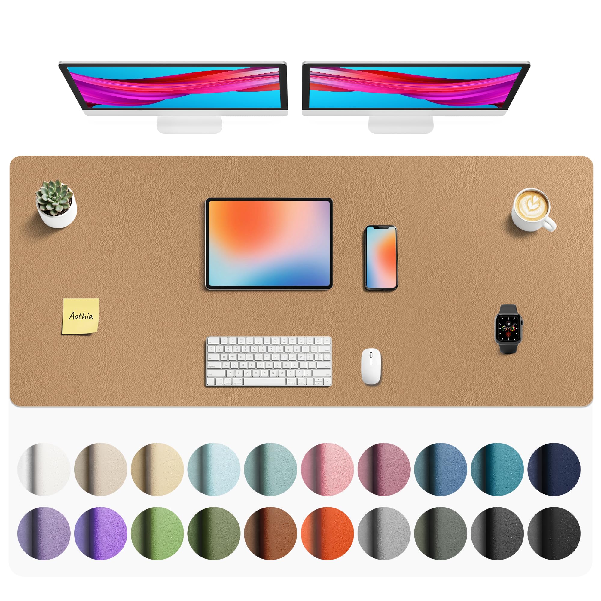 Aothia Faux Leather Desk Mat Mouse Pad, 55" x 24", Khaki