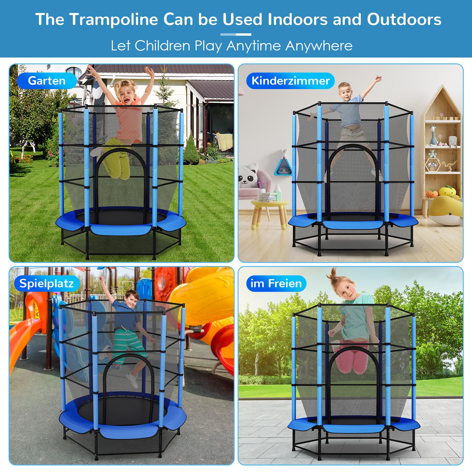 LIFERUN Trampolín para niños, para Exteriores, diámetro de 140 cm, para Interiores y niños, con Red de Seguridad, para Entrenamiento y Entretenimiento, hasta 50 kg, Juguete para niños