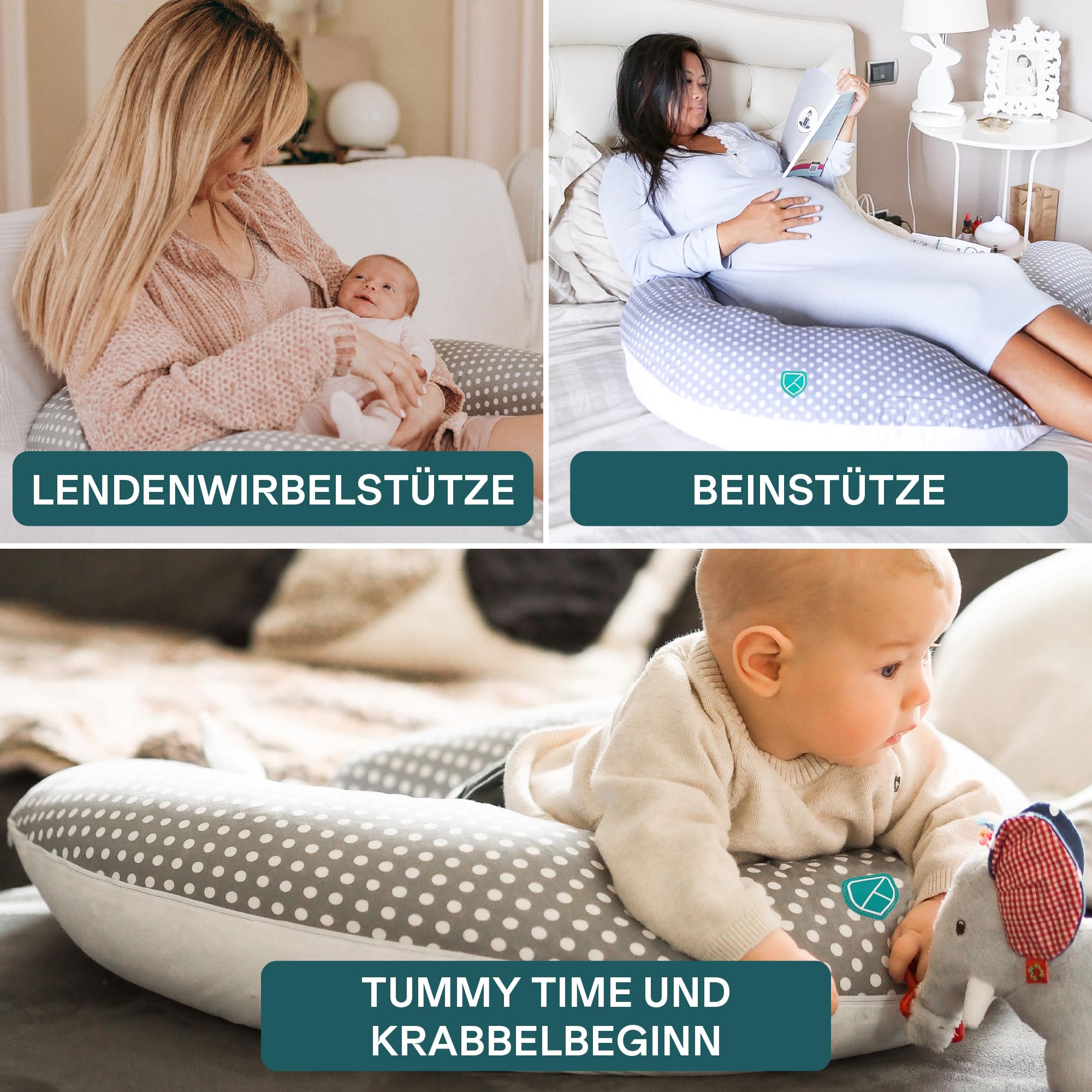 KOALA BABYCARE Stillkissen XXL Schwangerschaftskissen Seitenschläferfkissen mit Bezug aus 100% Baumwolle - Zertifiziertes Medizinprodukt - Lagerungskissen Erwachsene - (Grau - Weiße)