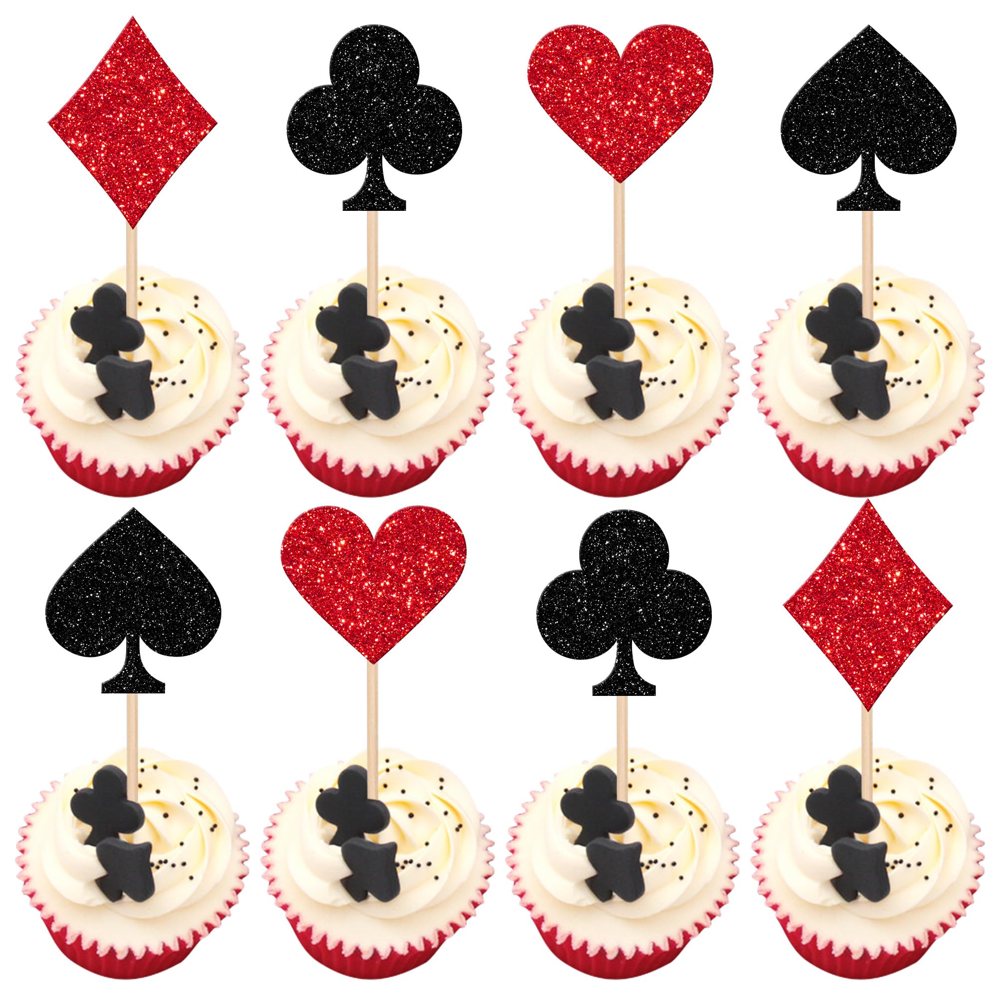 24 PCS Casino Poker Theme Cupcake Toppers Glitter Poker Game Player Las Vegas Casino Cupcake Picks for Las Vegas Casino Night Poker Theme Birthday