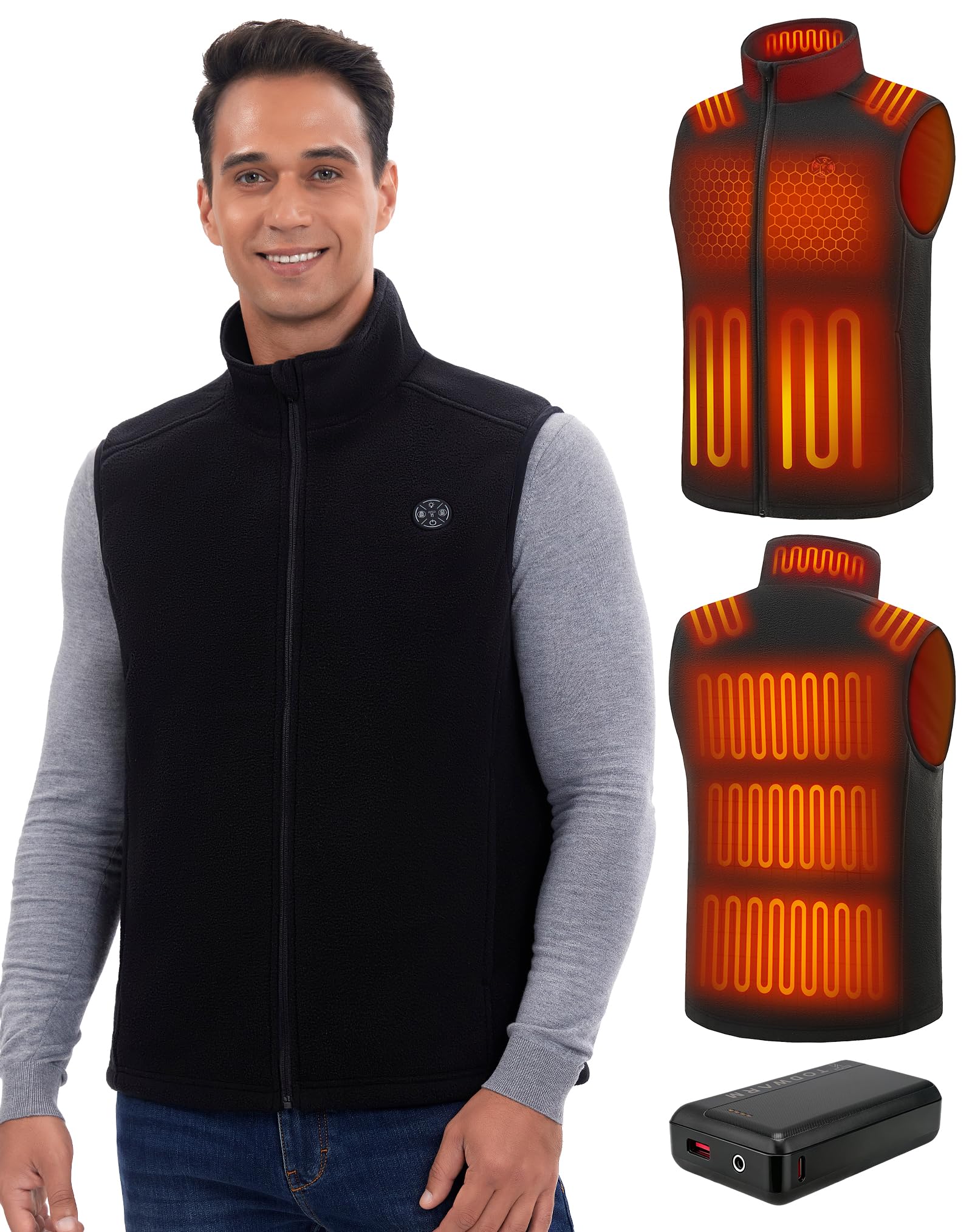 Gilet riscaldante in pile da uomo, con power bank da 16000 mAh