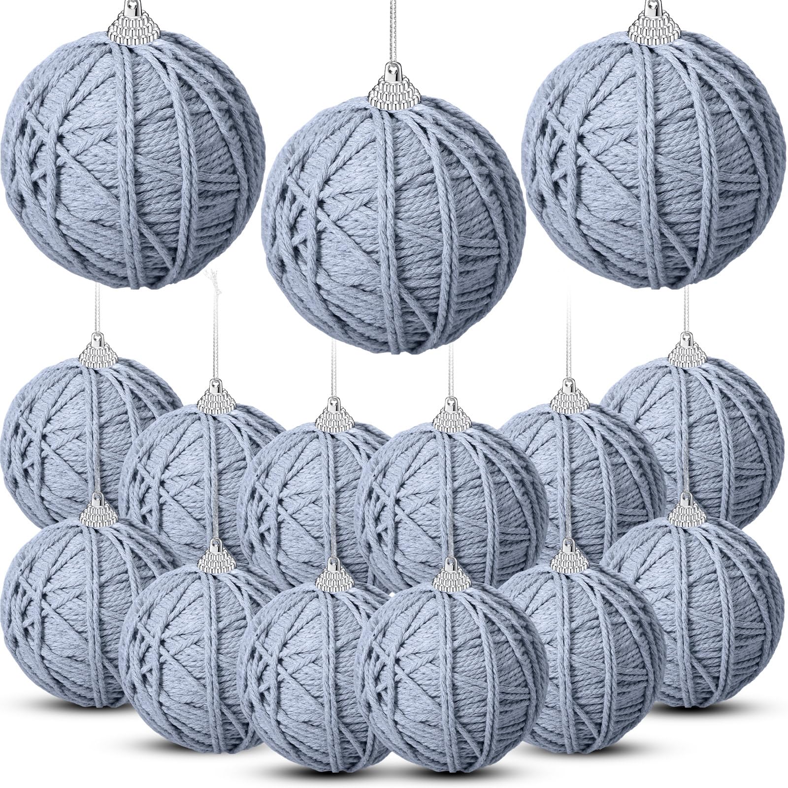 Jenaai 15 Pcs Neutral Christmas Ornaments Balls Bulk 3.15 Inch Yarn Rustic Farmhouse Christmas Tree Ball Ornament Boho Handmade Xmas Hanging Decoration for Tree Party Holiday Decoration( Blue)