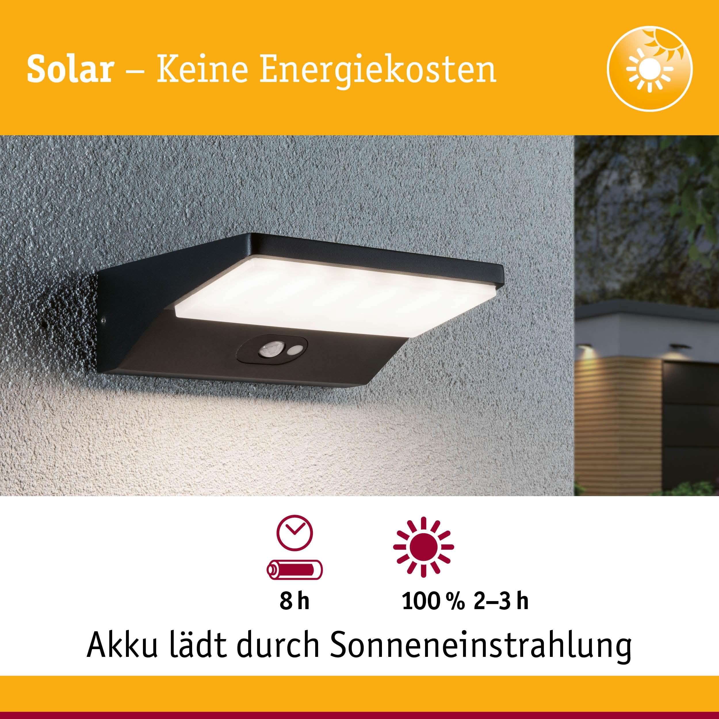 Paulmann 94335 LED Außenleuchte Solar Außenwandleuchte IP44 incl. 1x3,4 Watt Dunkelgrau Außenlampe Aluminium 3000 K