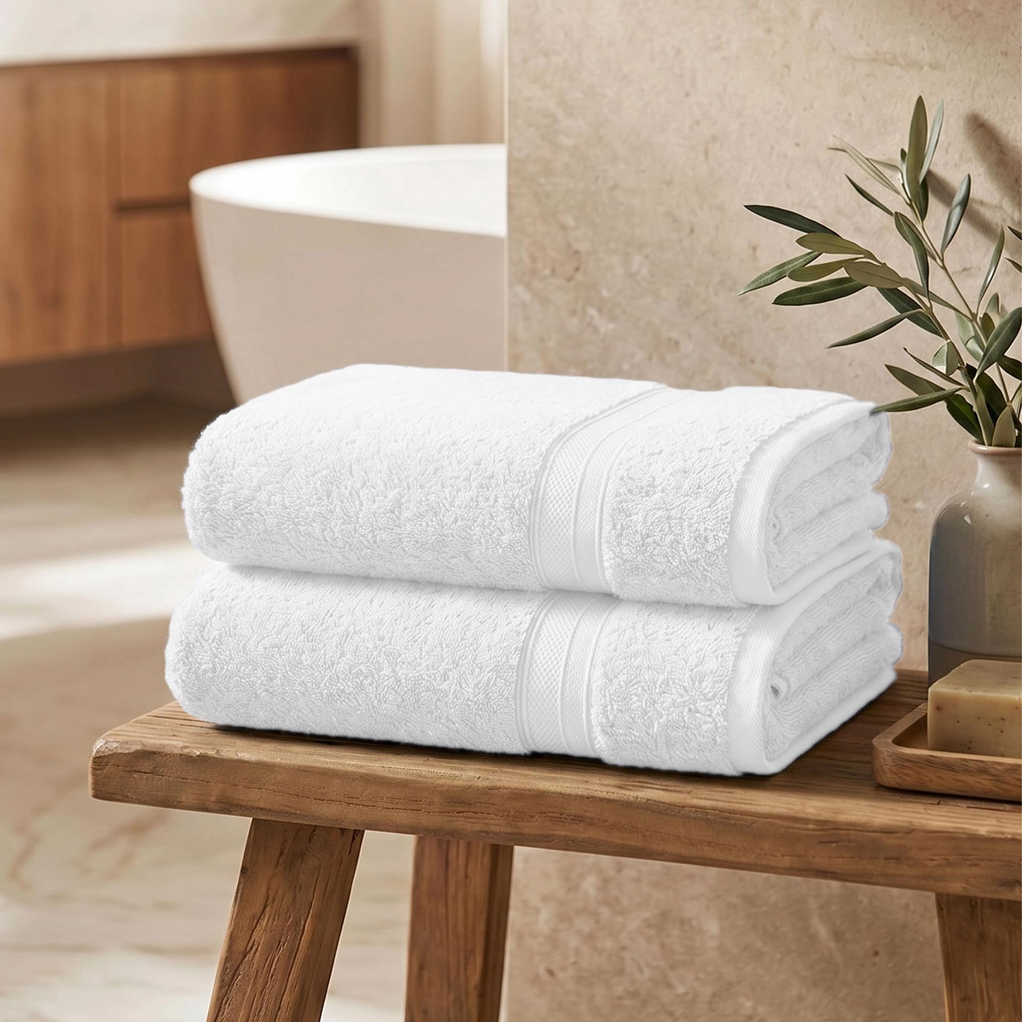 TRIDENT Soft Comfort Air Rich 100% Cotton Towels for Bath, 500 GSM Large Size Bathroom Towels for Men/Women, 2 Pc Bath Towel Set (69cm x 137cm), White