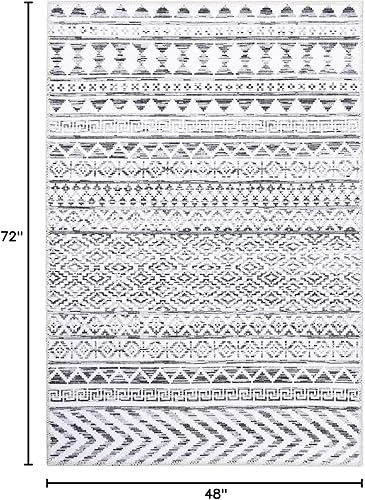 Miniatura 2 de Zacoo Alfombra marroquí de 4 x 6, lavable a máquina, delgada, con estampado geométrico, alfombra bohemia de felpilla, tapete antideslizante para