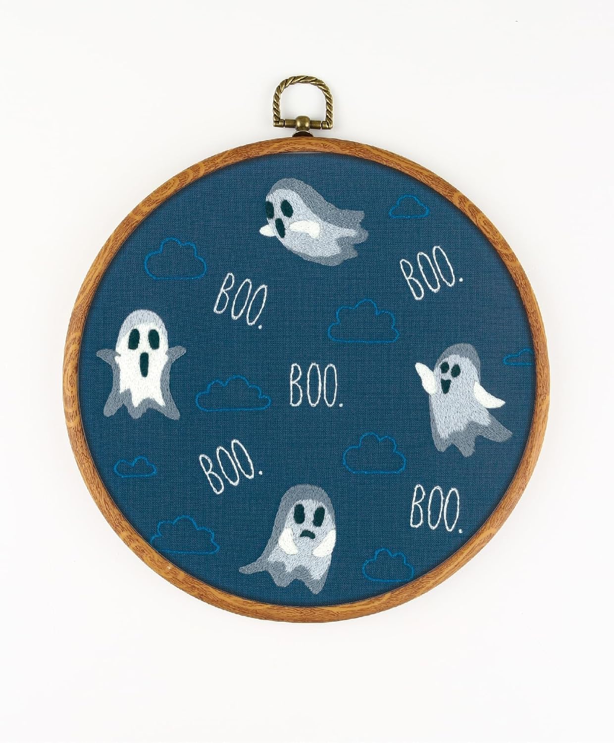 Boo EM353 - DIY Embroidery Kit. Set of Threads, Needles, Stamped Cloth, Needle Threader, Embroidery Clippers and Printed Color Pattern Inside.