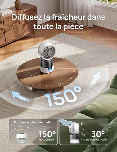 DREO TurboCool Ventilatore 516S, ventilatore tavolo oscillazione 150° + 30°, raffrescatore evaporativo 7,9 m/s, nebbia ultrafine, silenzioso 20 dB, 6 velocità, 2 modalità, controllo app + telecomando. - 6