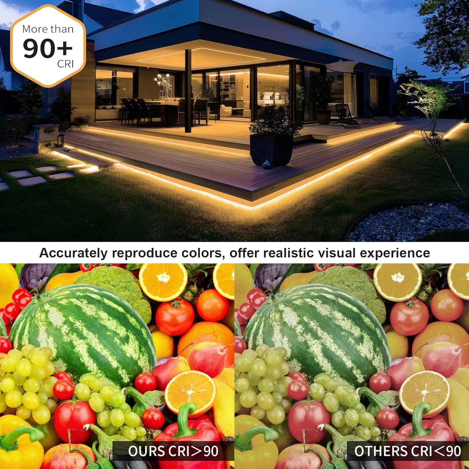 COB LED Streifen Aussenbereich 6M Warmweiß IP67 wasserdicht | Outdoor 24V dimmbar mit App&Fernbedienung,Außen Lichtband Selbstklebend, für Garten,Terrasse,Pavillon,Weg,Traufe Deko,Pool