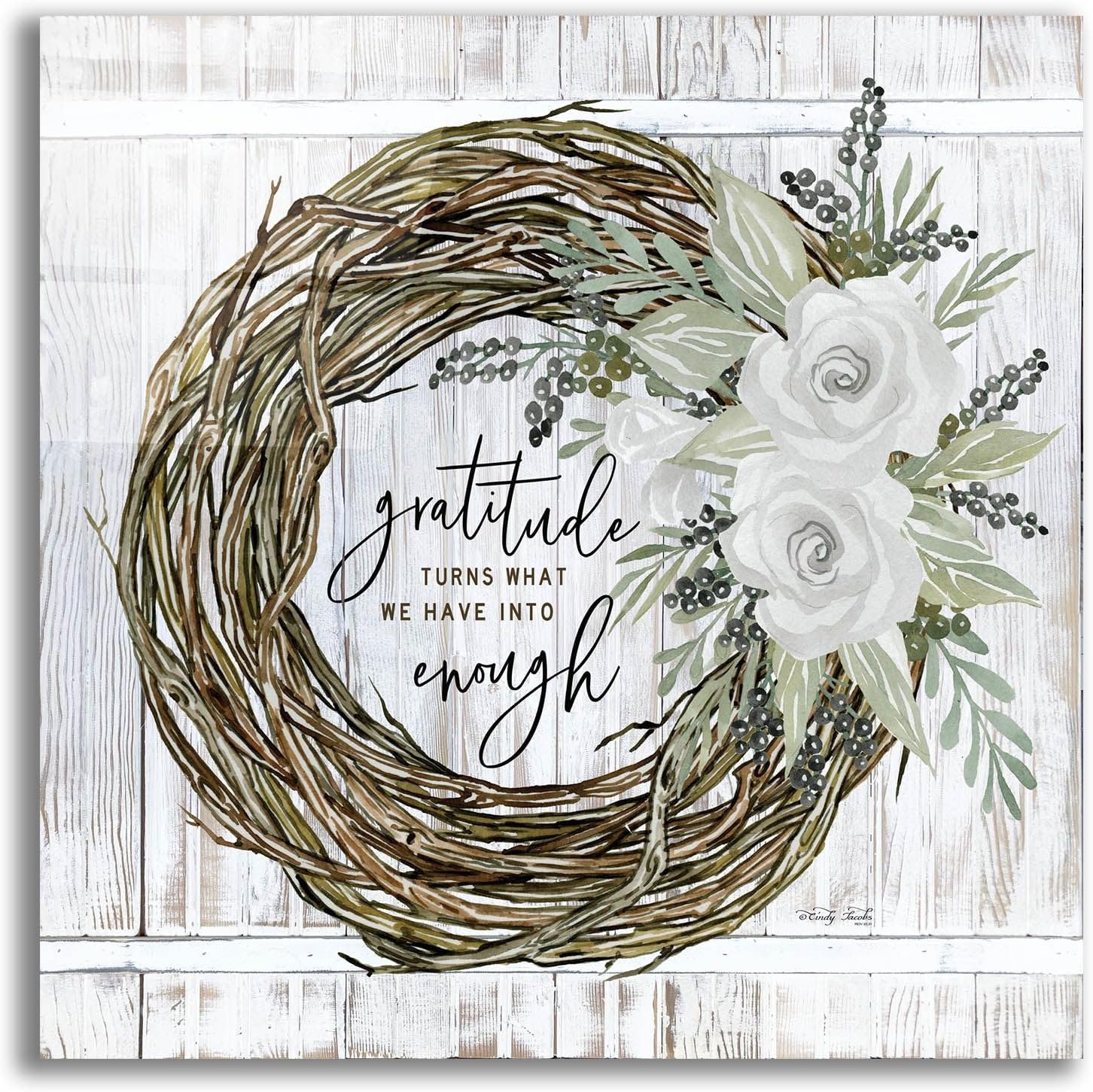 Epic Art 'Gratitude Wreath' by Cindy Jacobs, Acrylic Glass Wall Art, 12"x12"
