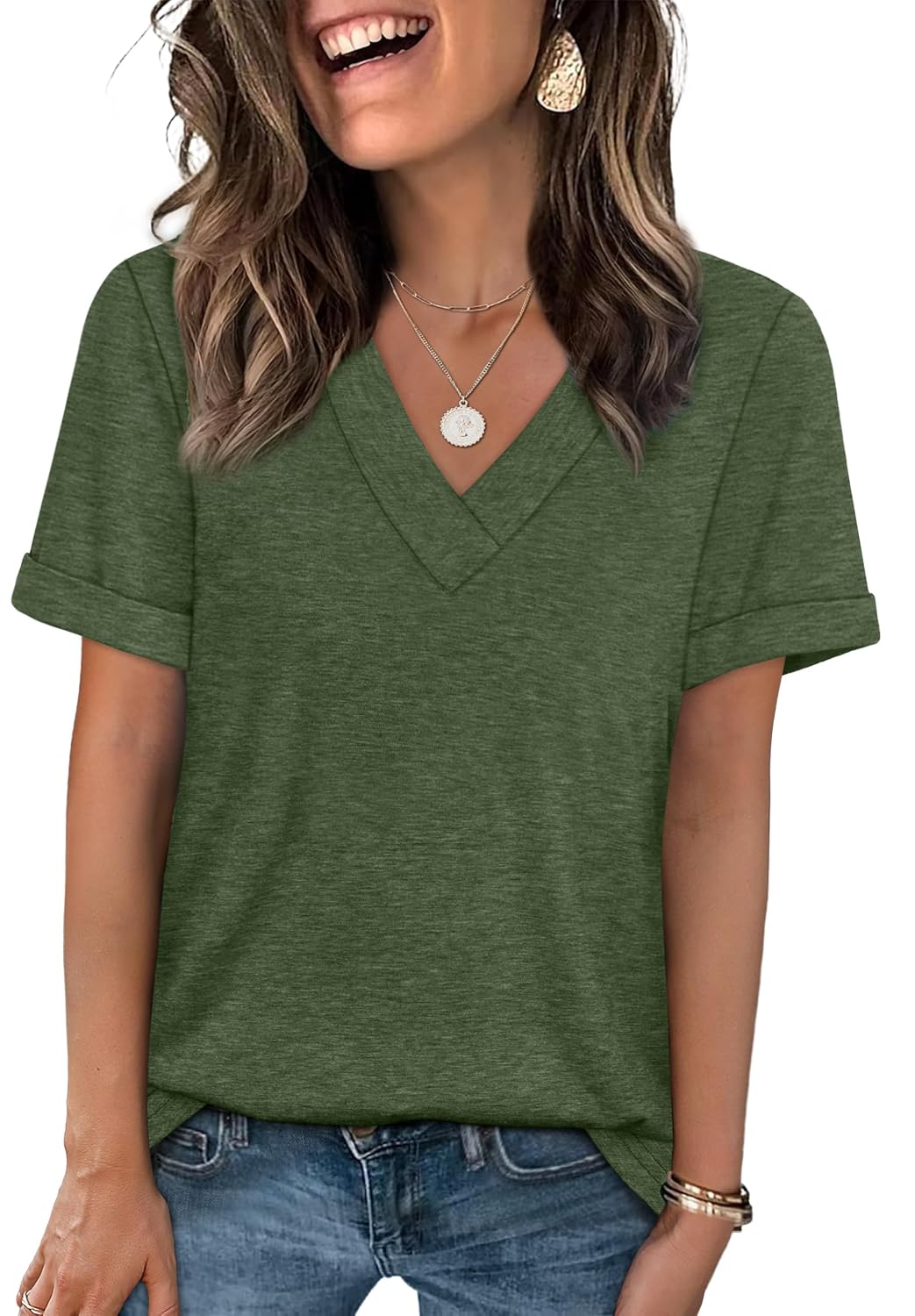 WIHOLL V Neck T Shirts, Short Sleeve Basic